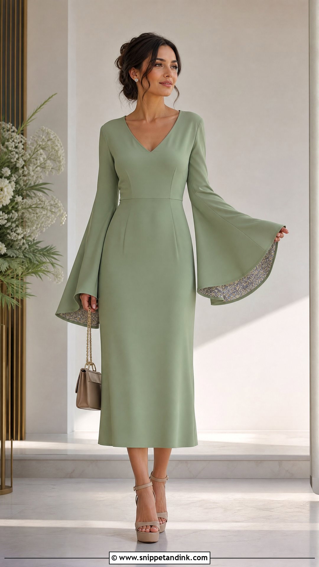 Bell Sleeve Gown With Platform Sandals - Snippet and Ink - 20 Simple Gown Styles for Materials