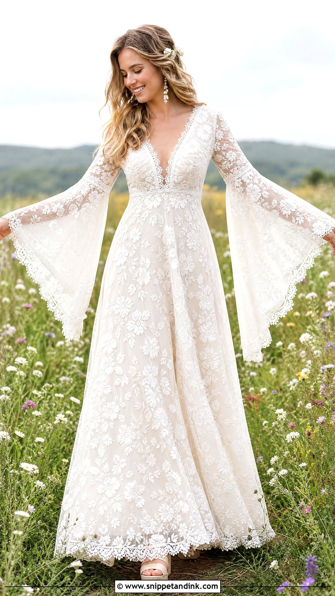 Bell Sleeve Hippie Wedding Dress - Snippet and Ink - 20 Hippie Wedding Dresses