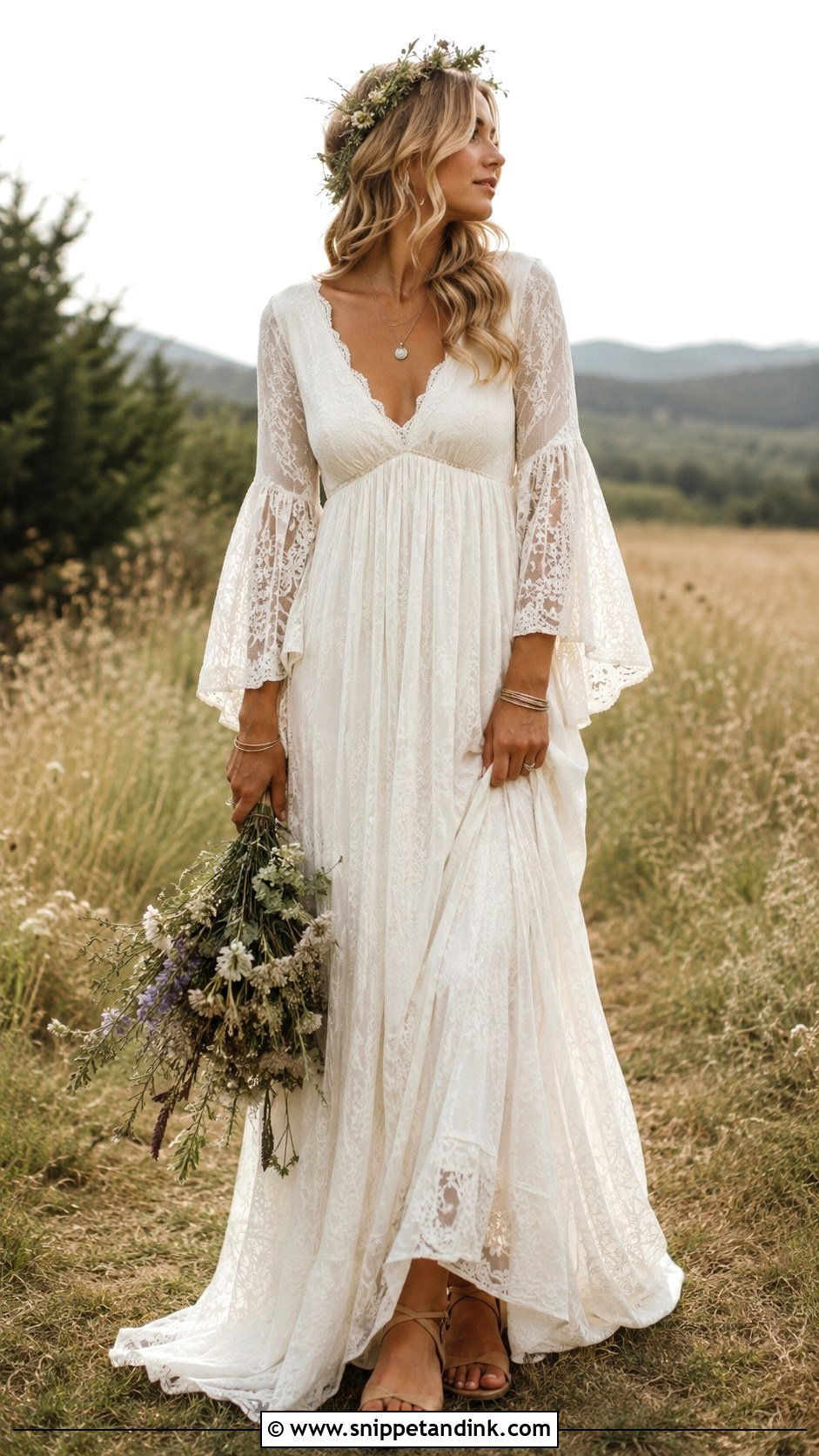 Bell Sleeve Hippie Wedding Dress - Snippet and Ink - 30 Hippie Wedding Dress Ideas
