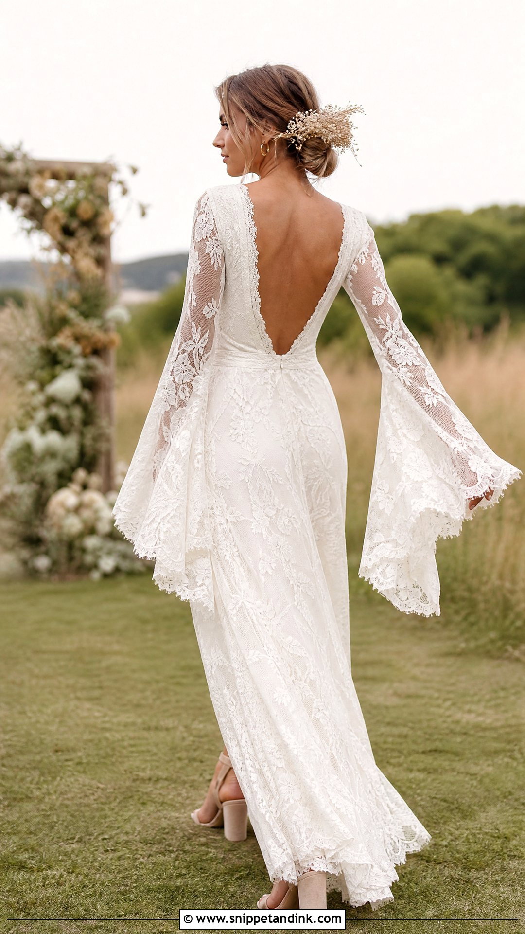 Bell Sleeve Lace Boho Wedding Dress - Snippet and Ink - 25 Boho Ethereal Wedding Dress Ideas