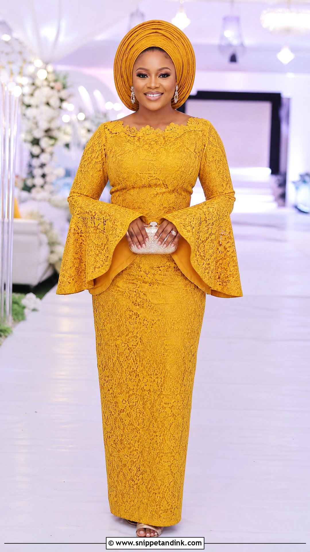 Bell Sleeve Lace Straight Gown - Snippet and Ink - 20 Owanbe Styles for Lace Straight Gown