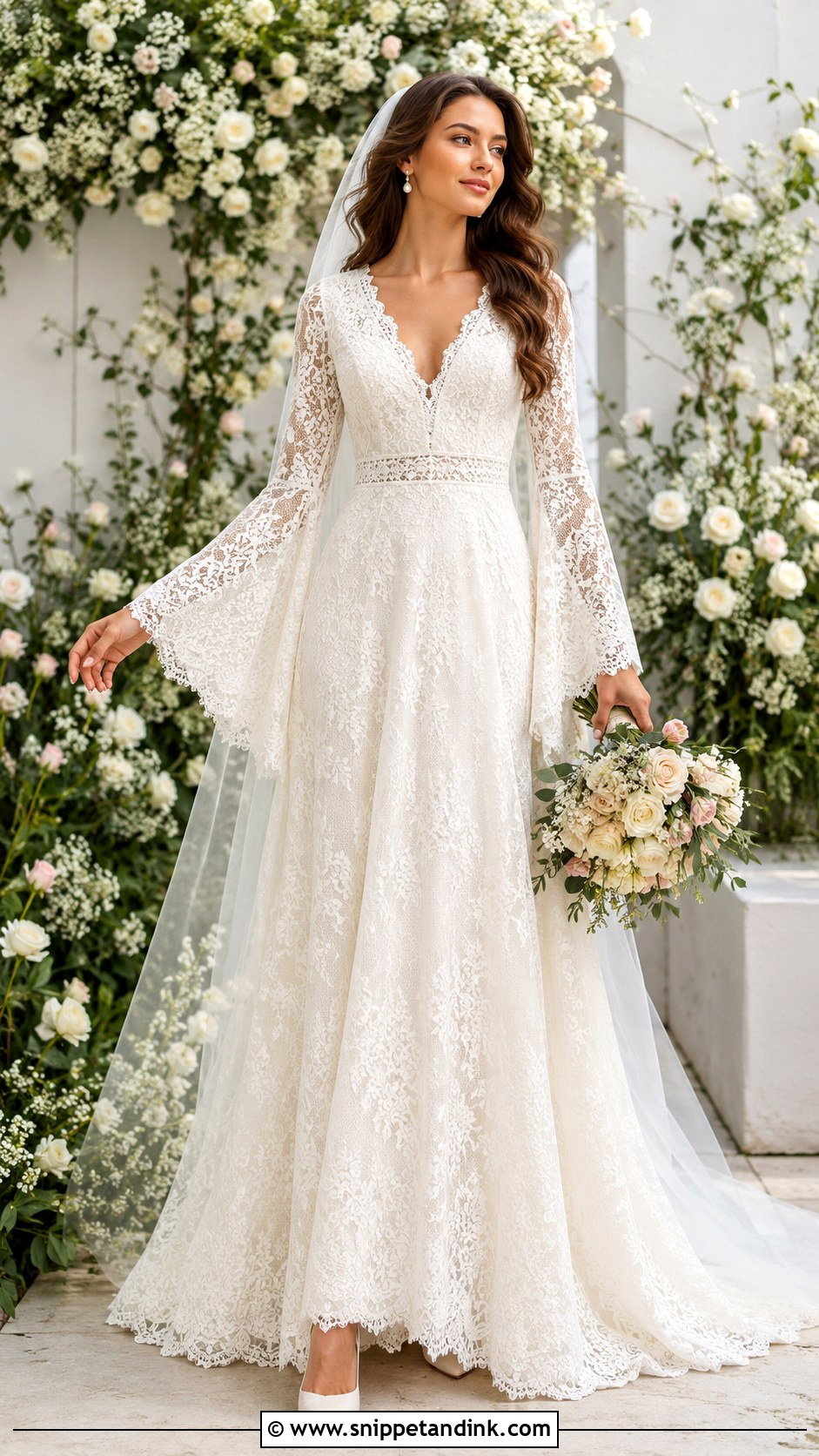Bell Sleeve Lace Wedding Dress - Snippet and Ink - 30 Bell Sleeve Wedding Dress Ideas