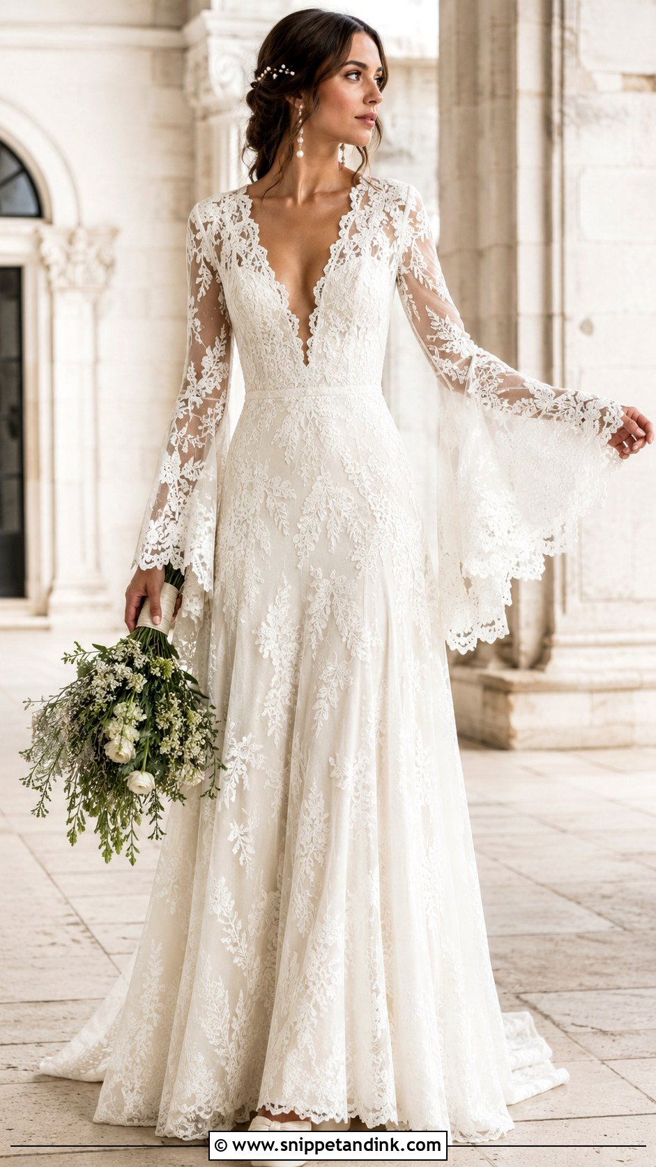 Bell Sleeve Lace Wedding Dress - Snippet and Ink - 20 Ethereal Wedding Dress with Sleeves