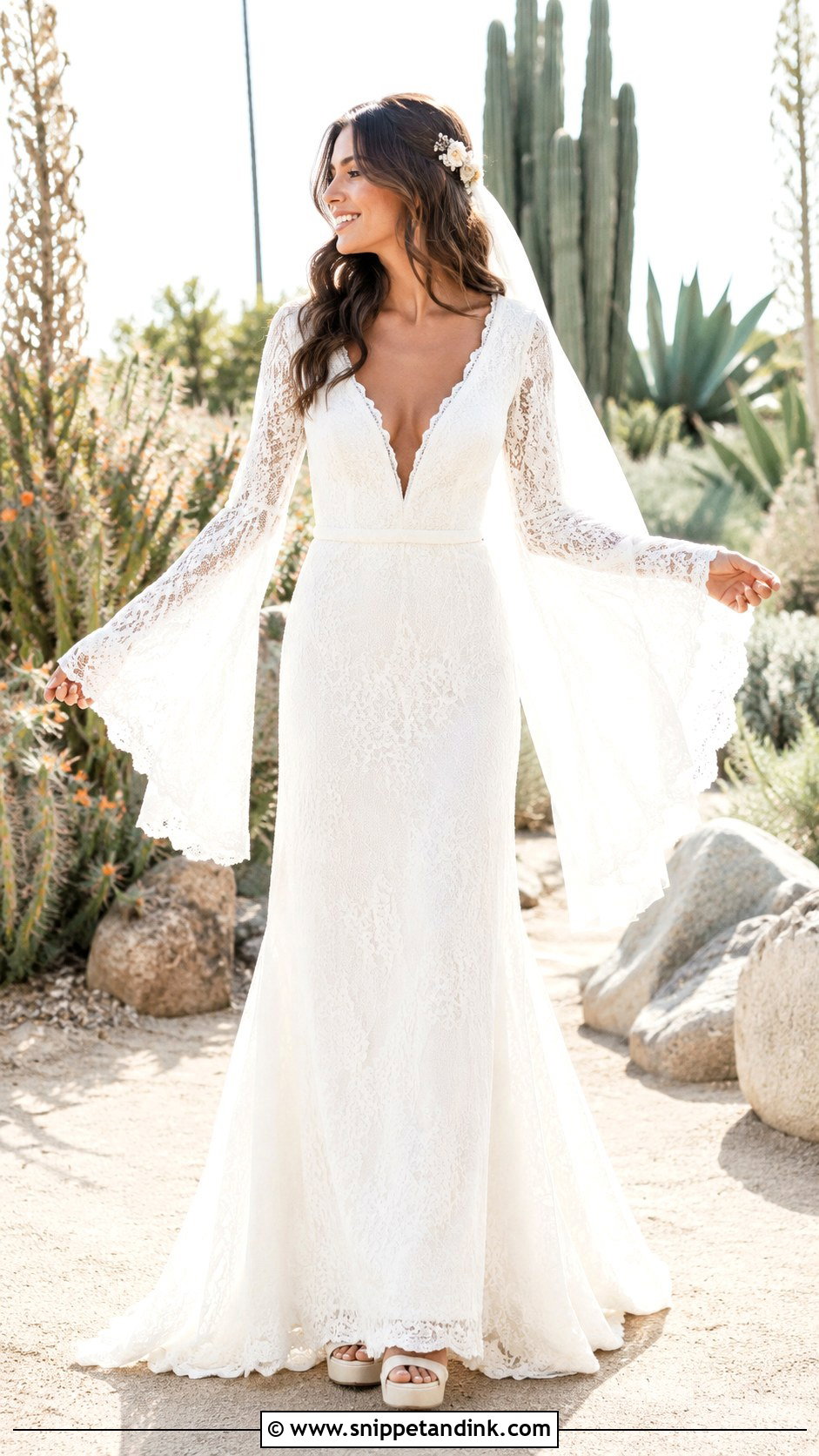 Bell Sleeve Lace Wedding Dress - Snippet and Ink - 20 Vintage Long Sleeve Lace Wedding Dress Ideas