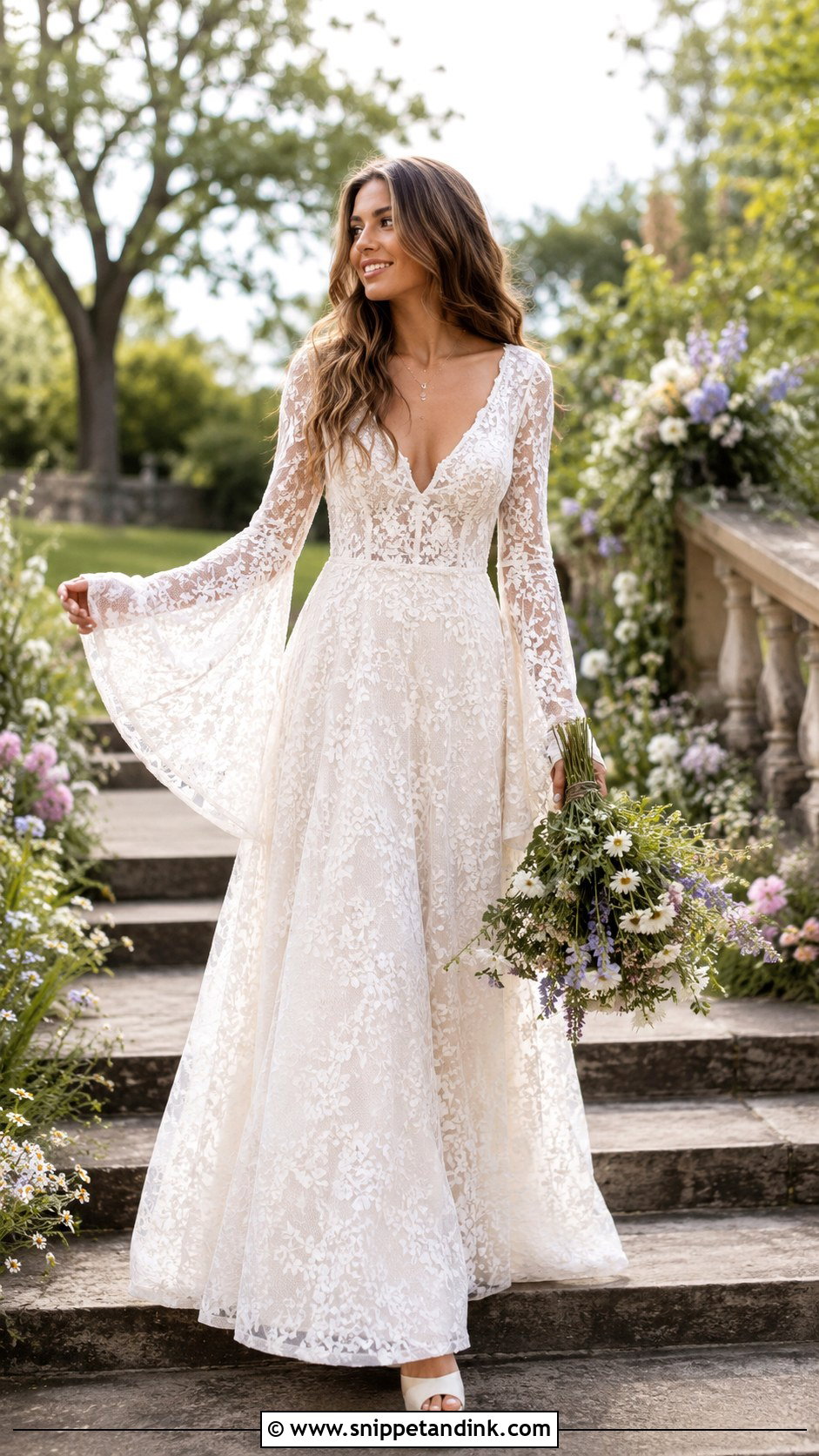 Bell Sleeve Lace Wedding Dress - Snippet and Ink - 25 Vintage 70s Wedding Dress Ideas