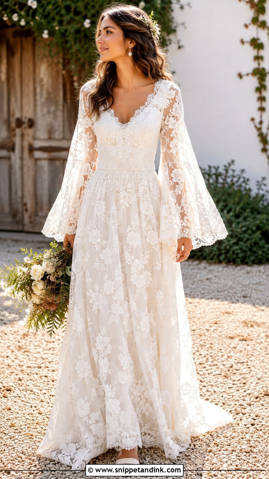 Bell Sleeve Lace Wedding Dress - Snippet and Ink - 25 Vintage Hippie Wedding Dress Ideas