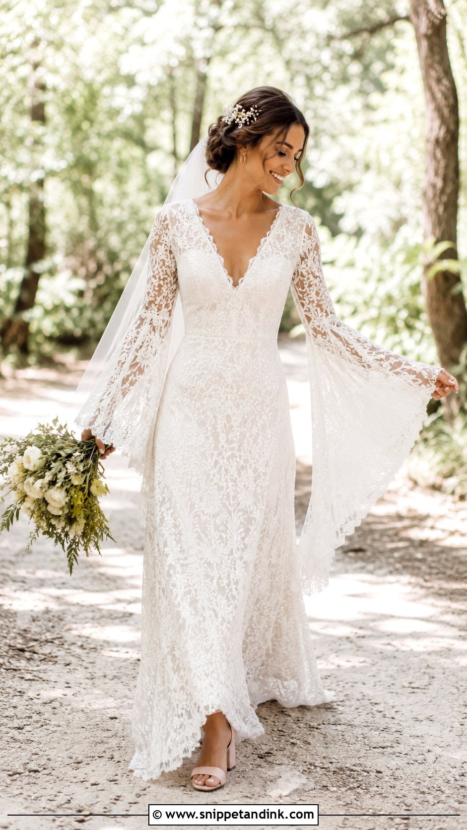 Bell Sleeve Lace Wedding Dress - Snippet and Ink - 20 Fairy Like Wedding Dress Ideas