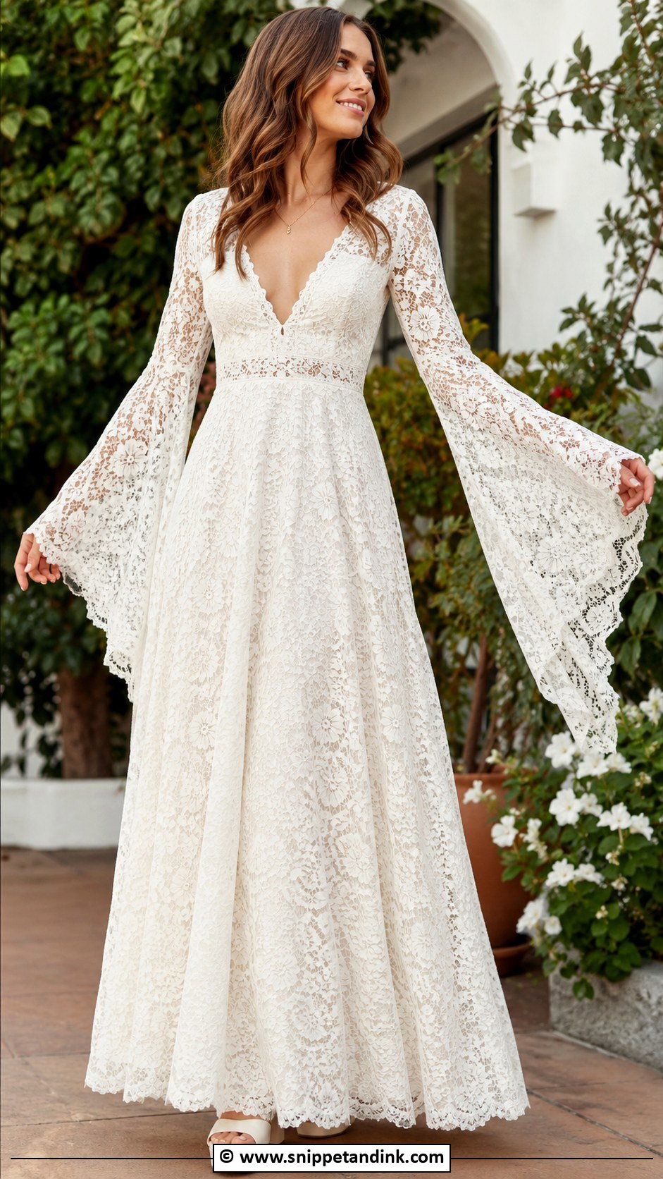 Bell Sleeve Lace Wedding Dress - Snippet and Ink - 30 70s Wedding Dress Ideas