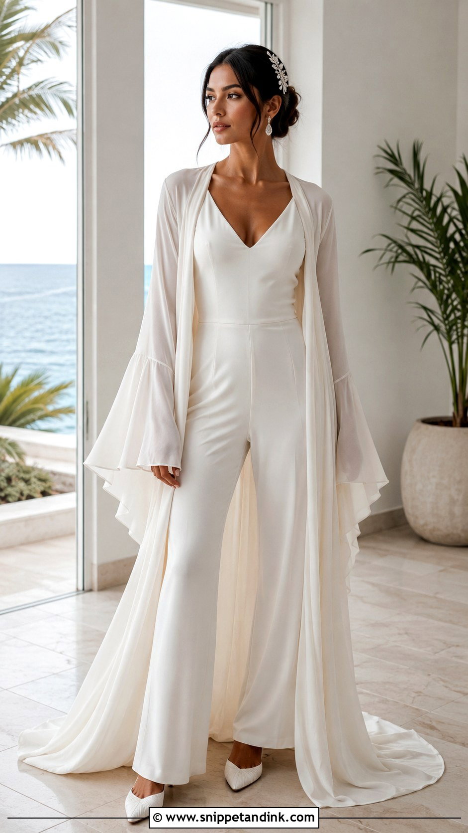 Bell Sleeve Long Bridal Robe Outfit - Snippet and Ink - 20 Long Bridal Robe Ideas