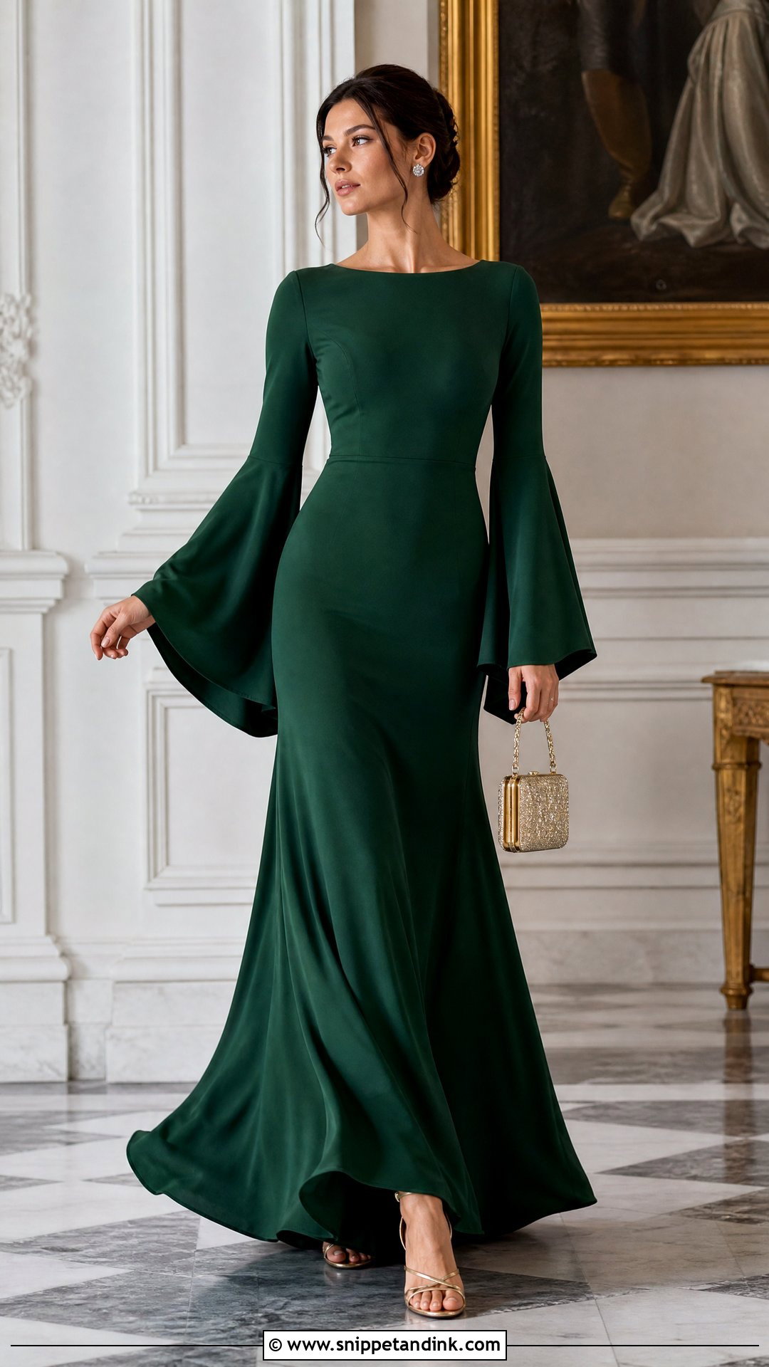 Bell Sleeve Long Gown - Snippet and Ink - 20 Long Gown with Sleeves