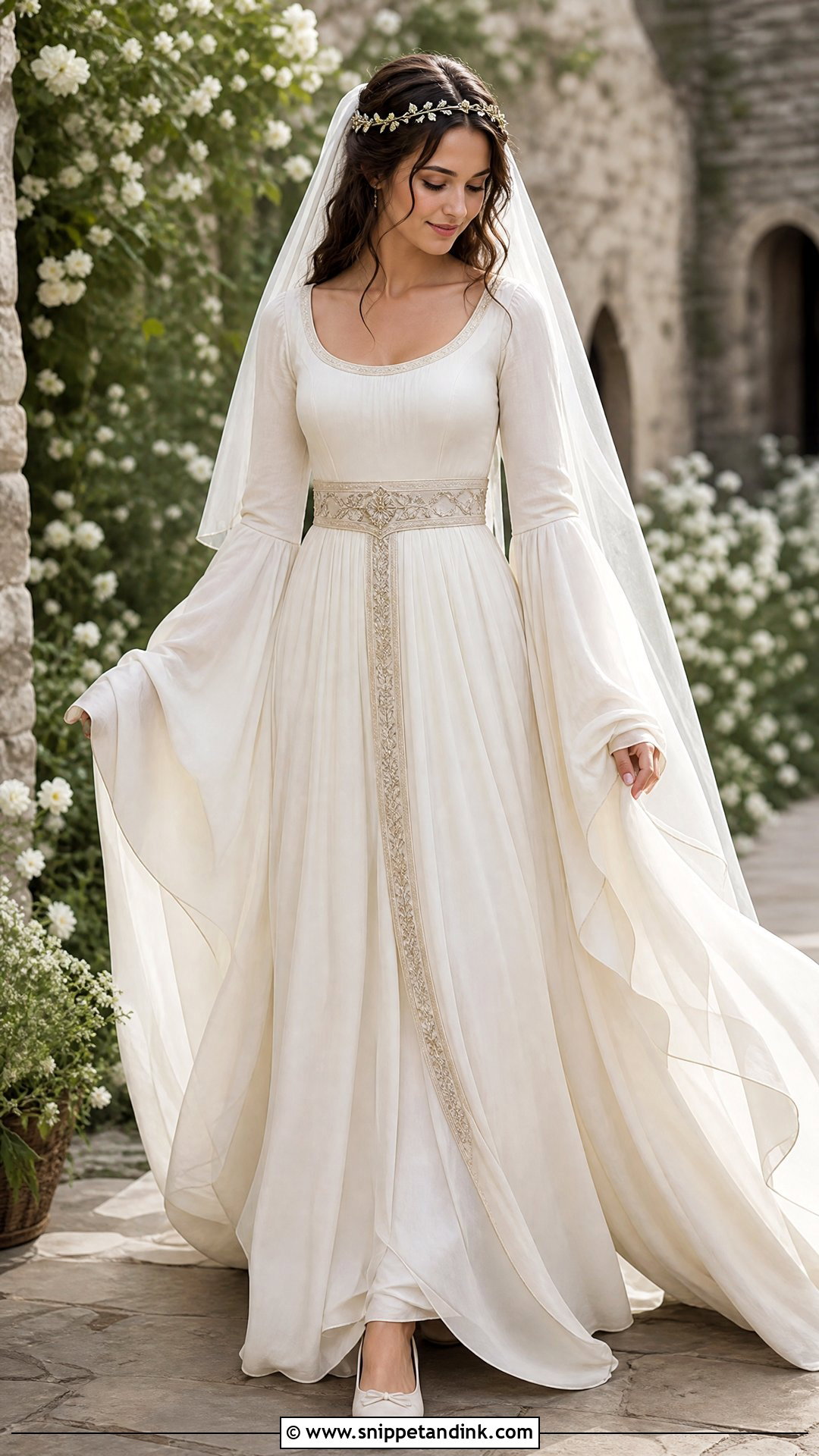 Bell Sleeve Medieval Wedding Dress - Snippet and Ink - 20 Medieval Wedding Dresses