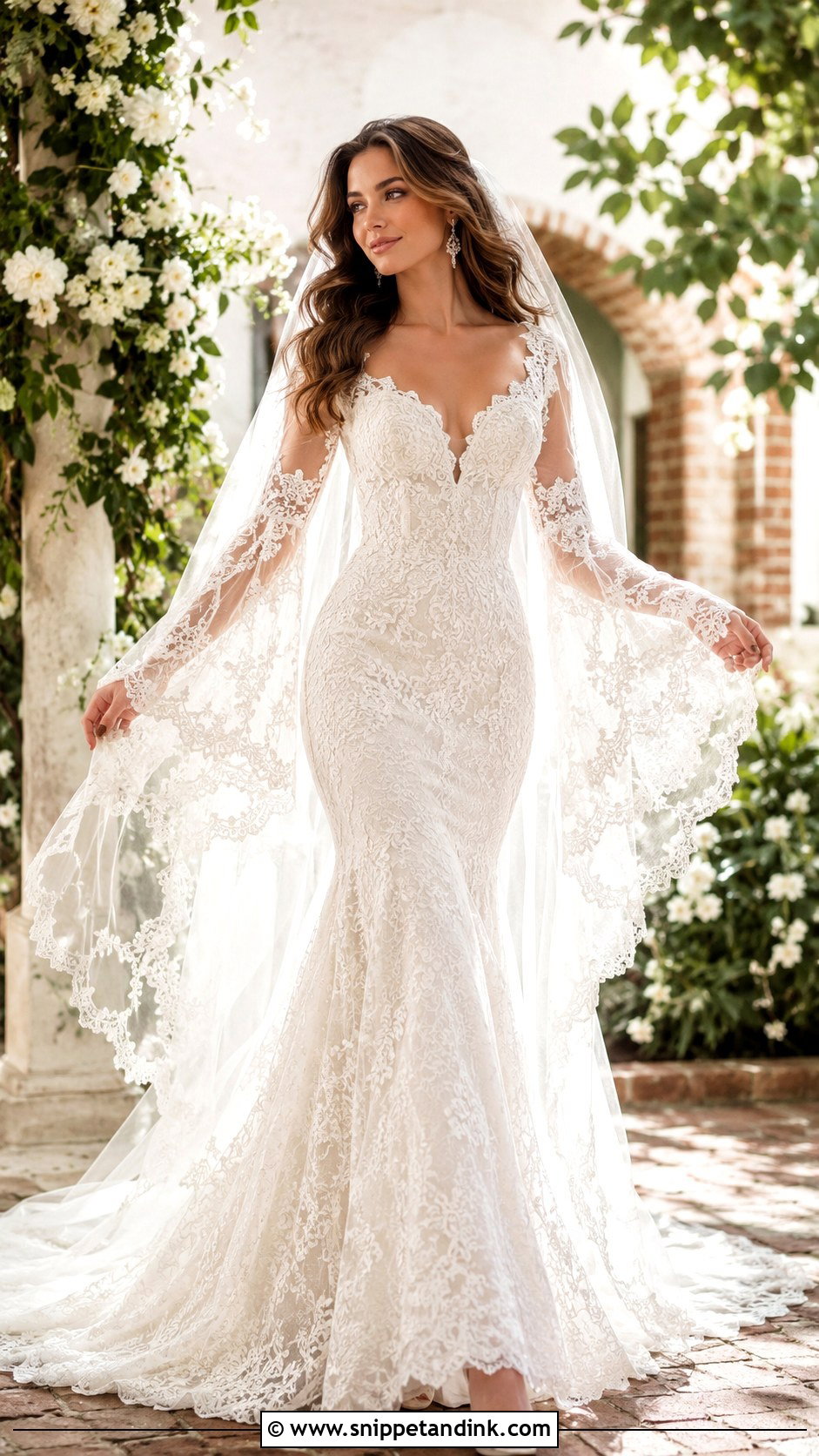 Bell Sleeve Mermaid Wedding Dress - Snippet and Ink - 30 Mermaid Wedding Dress with Sleeves