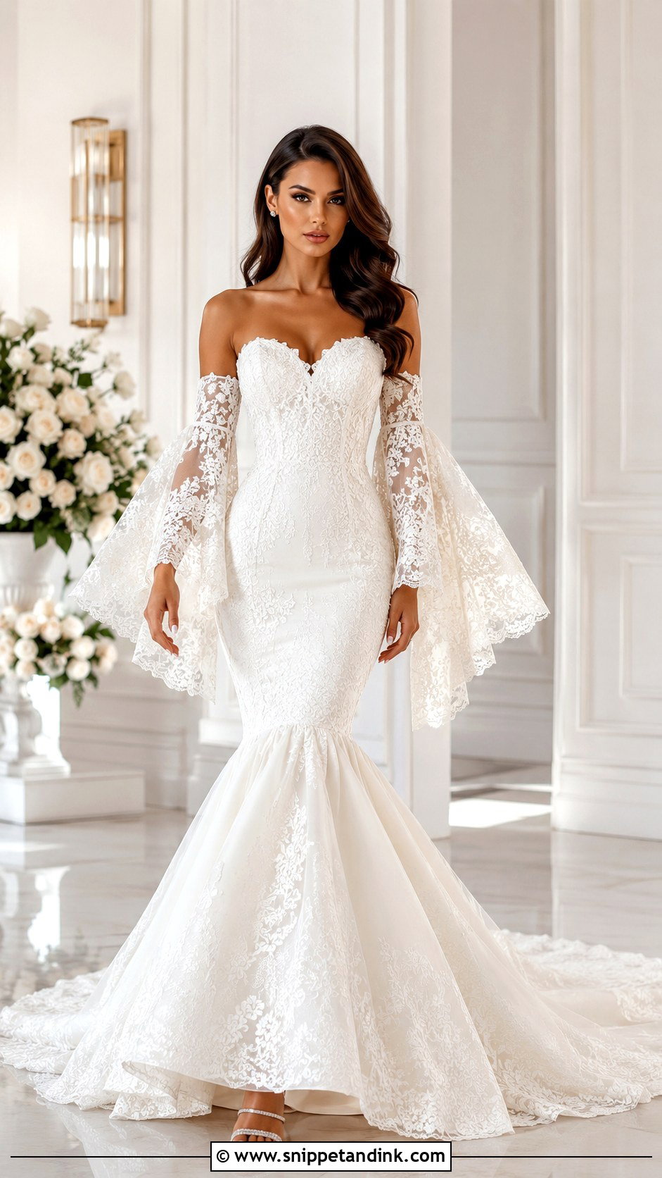 Bell Sleeve Mermaid Wedding Dress - Snippet and Ink - 30 Bell Sleeve Wedding Dress Ideas