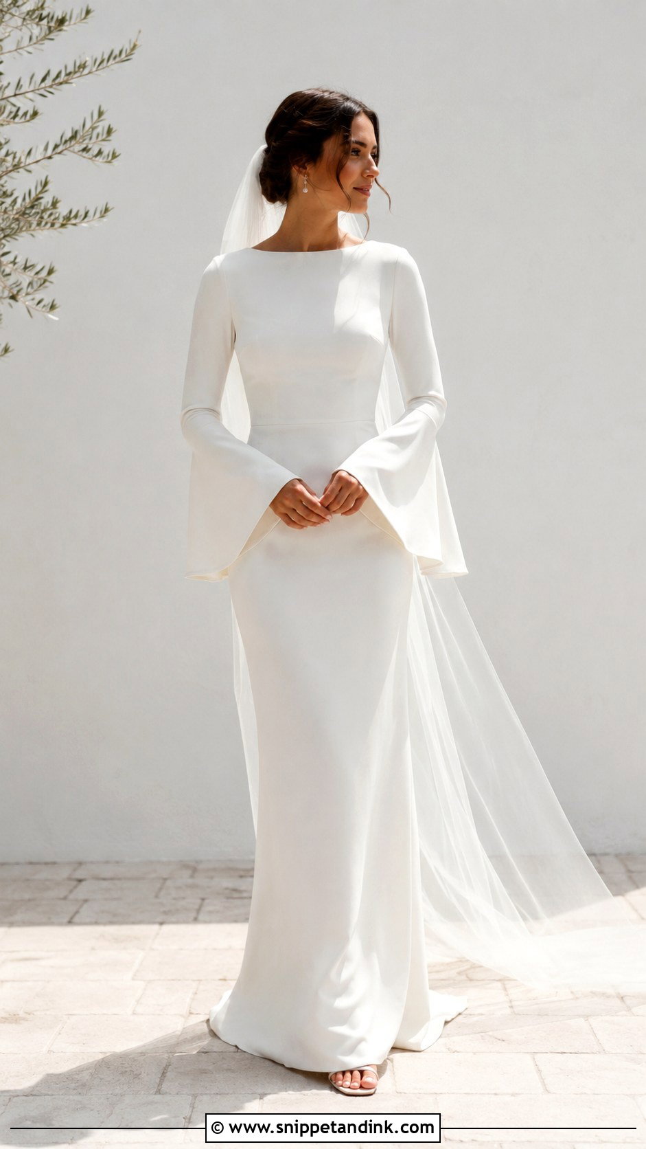 Bell Sleeve Minimal Wedding Dress - Snippet and Ink - 20 Minimal Wedding Dress Long Sleeve Ideas