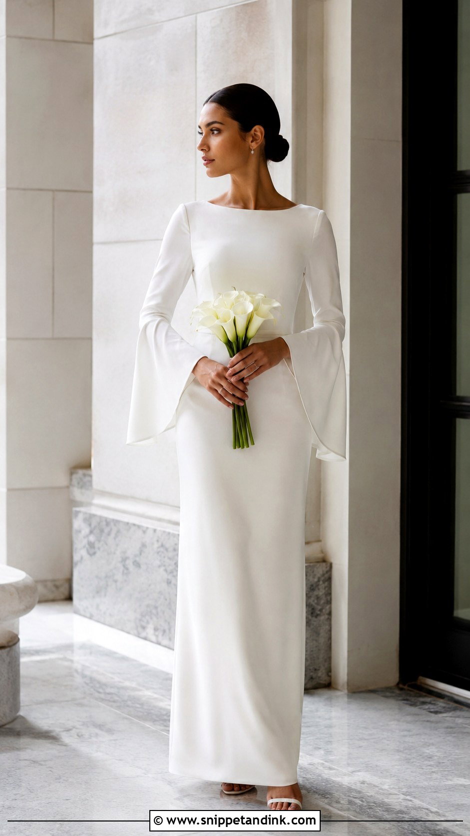 Bell Sleeve Minimalist Wedding Dress - Snippet and Ink - 30 Bell Sleeve Wedding Dress Ideas
