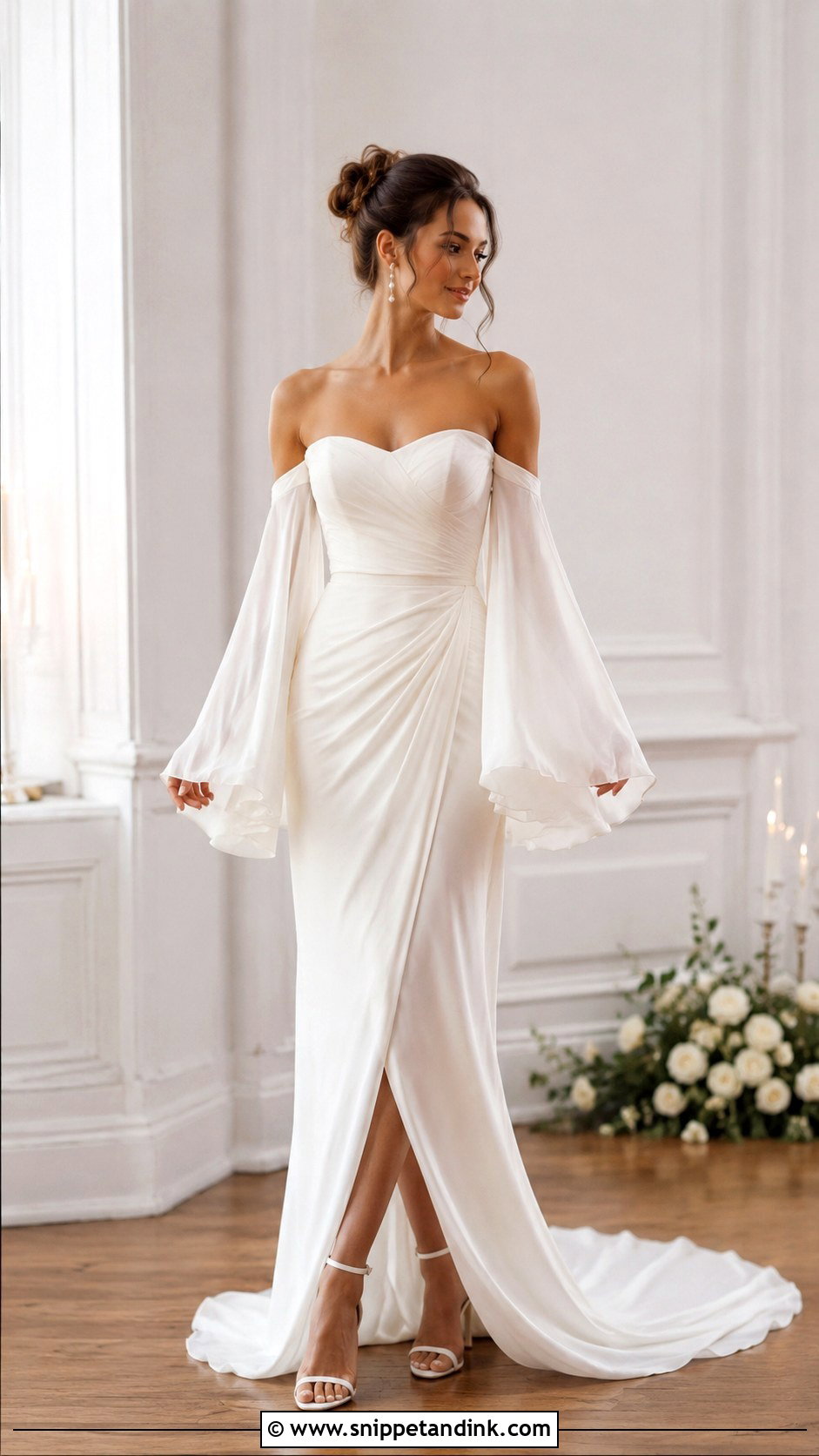 Bell Sleeve Off Shoulder Wedding Dress - Snippet and Ink - 30 Bell Sleeve Wedding Dress Ideas