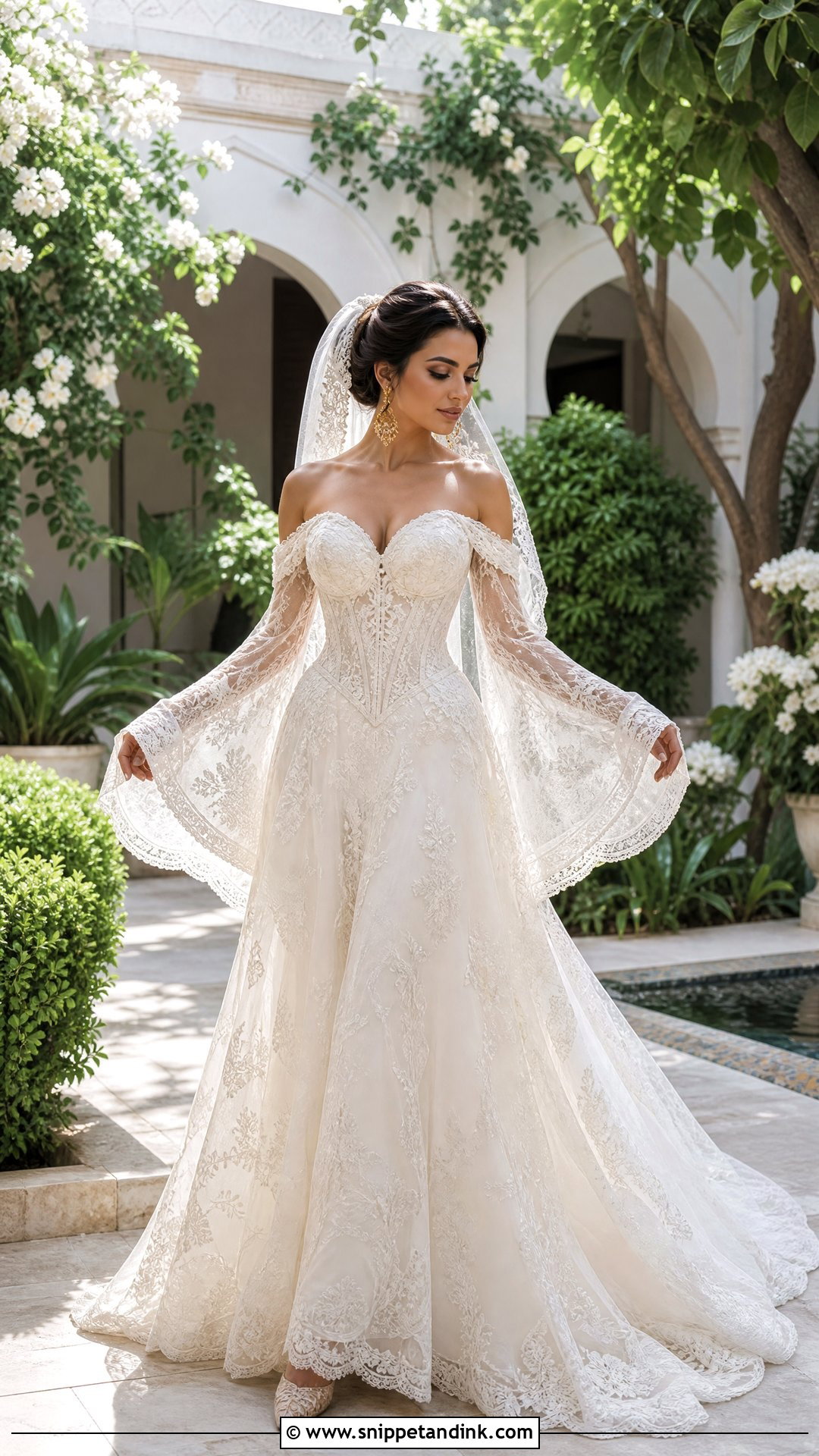 Bell Sleeve Princess Jasmine Wedding Dress - Snippet and Ink - 20 Princess Jasmine Wedding Dress Ideas