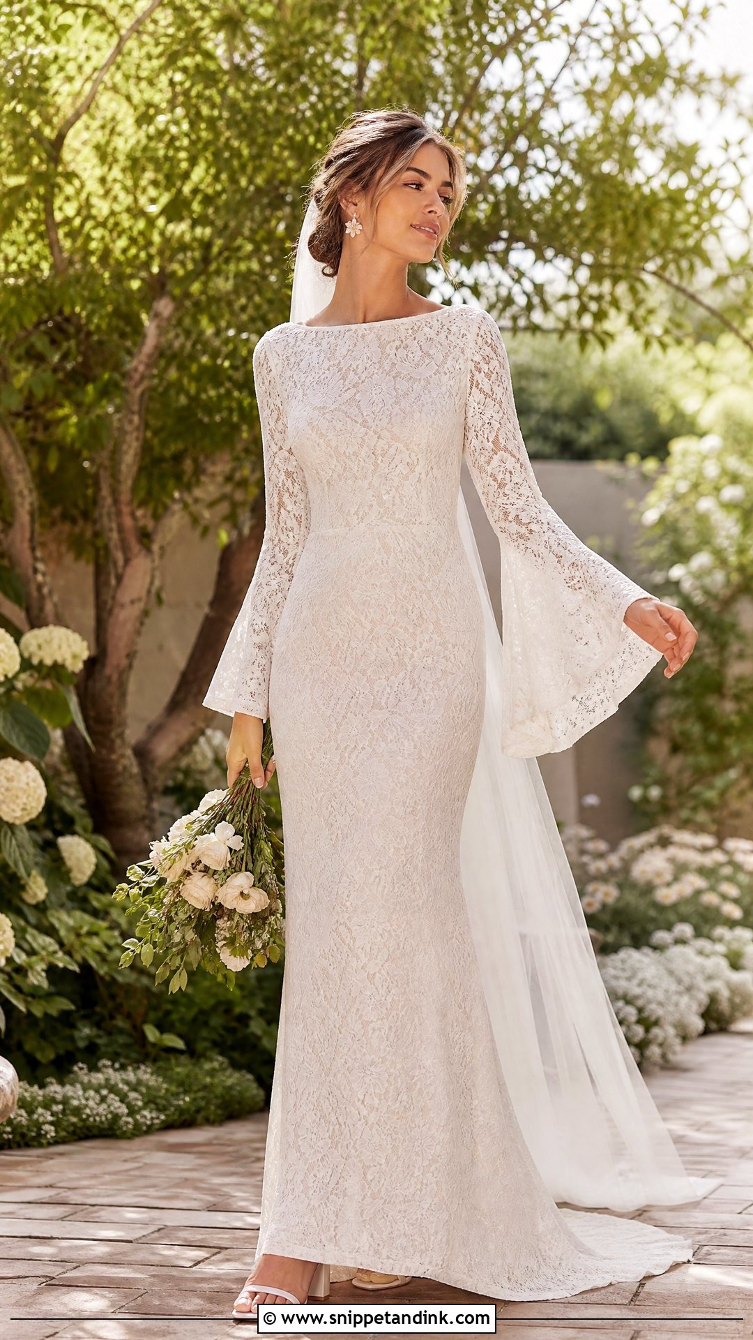 Bell Sleeve Sheath Wedding Dress - Snippet and Ink - 20 Sheath Wedding Dress with Sleeves