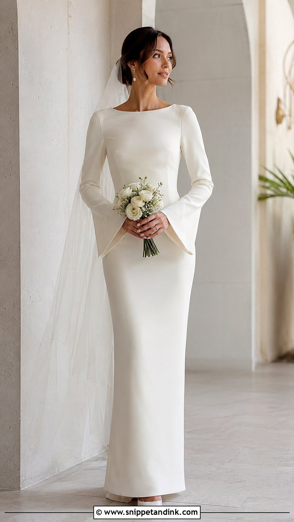 Bell Sleeve Sheath Wedding Dress - Snippet and Ink - 30 Bell Sleeve Wedding Dress Ideas