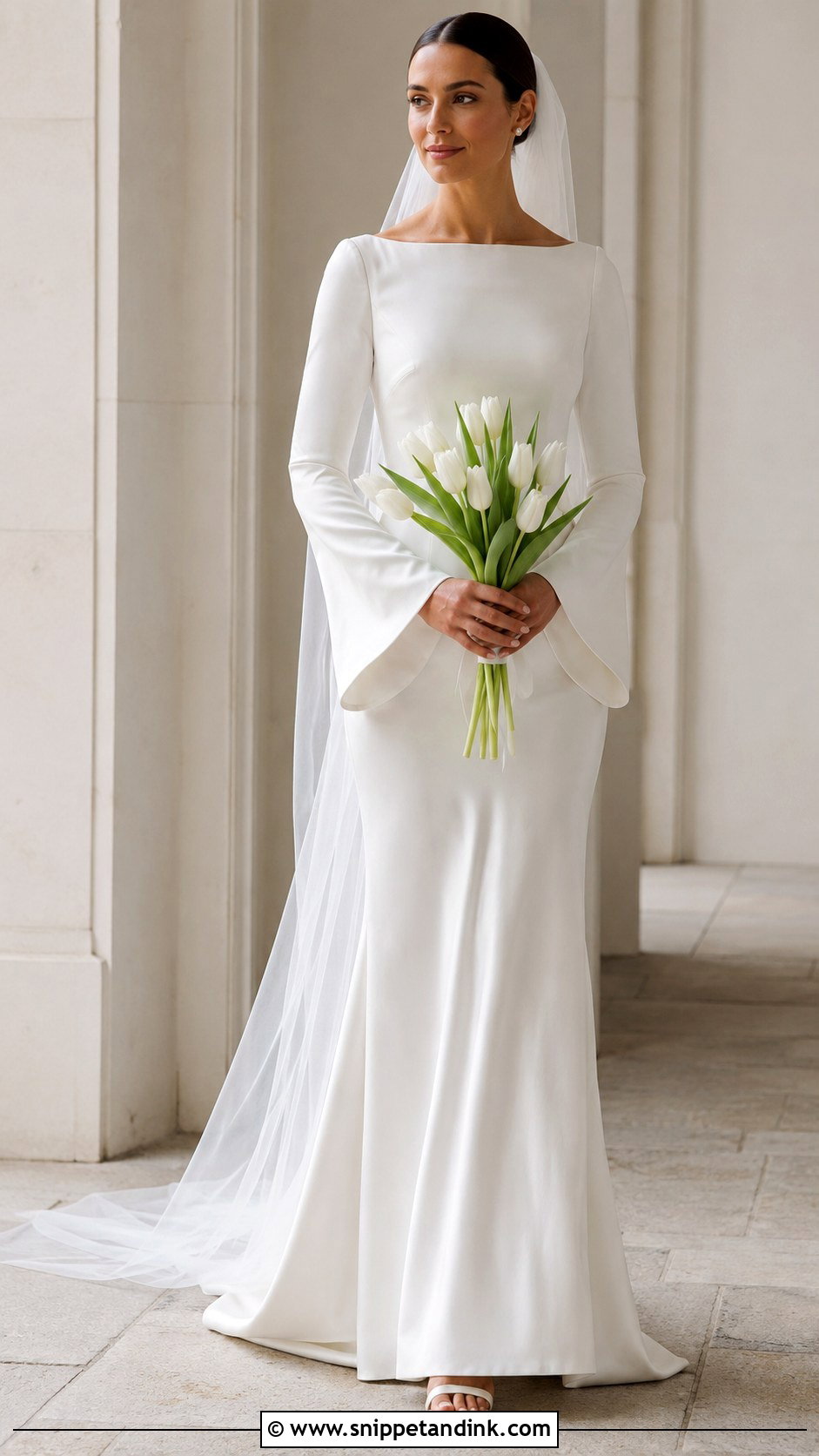 Bell Sleeve Silk Wedding Dress - Snippet and Ink - 20 Long Sleeve Silk Wedding Dress Ideas