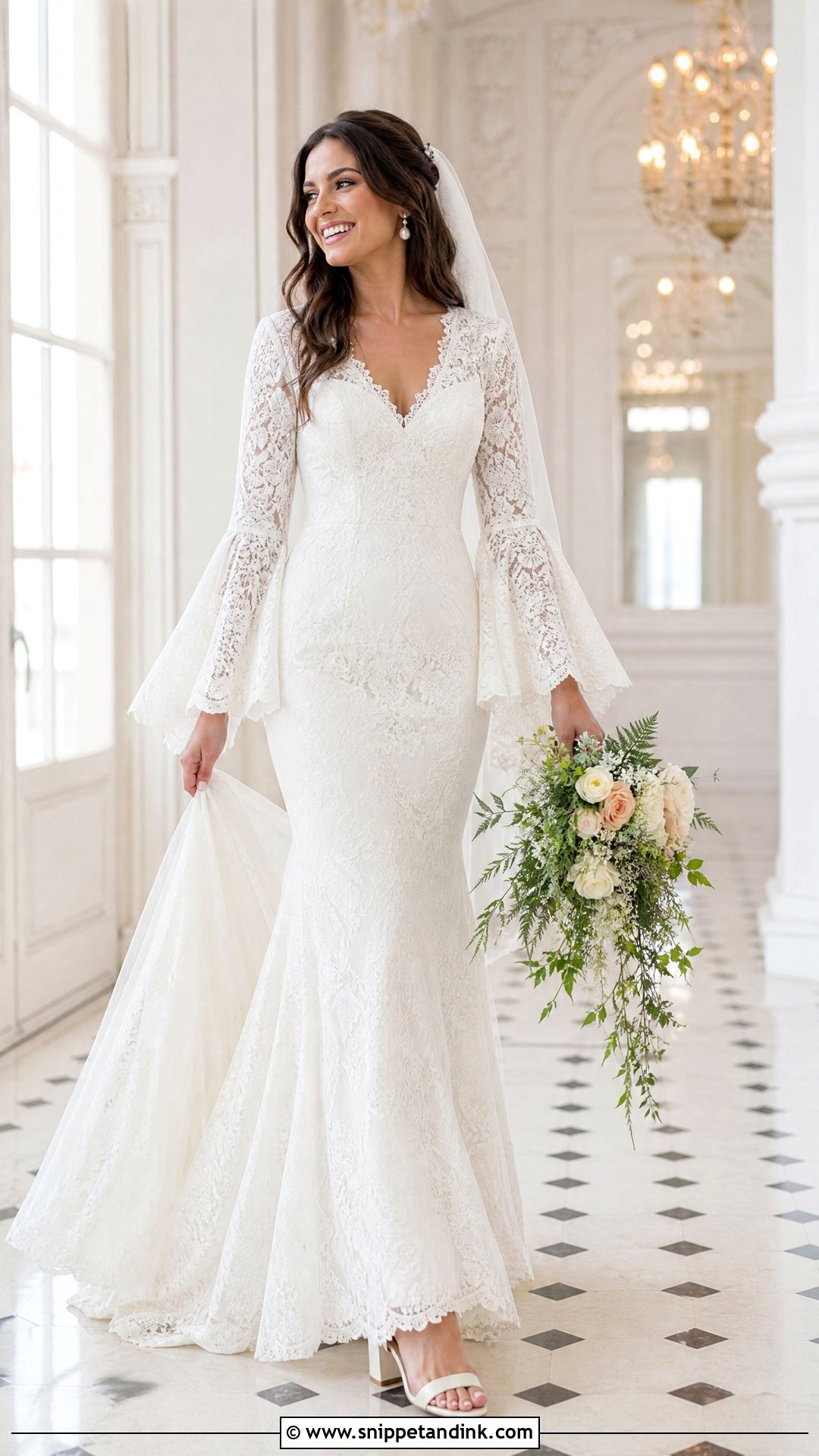 Bell Sleeve Trumpet Wedding Dress - Snippet and Ink - 20 Trumpet Wedding Dress with Sleeves