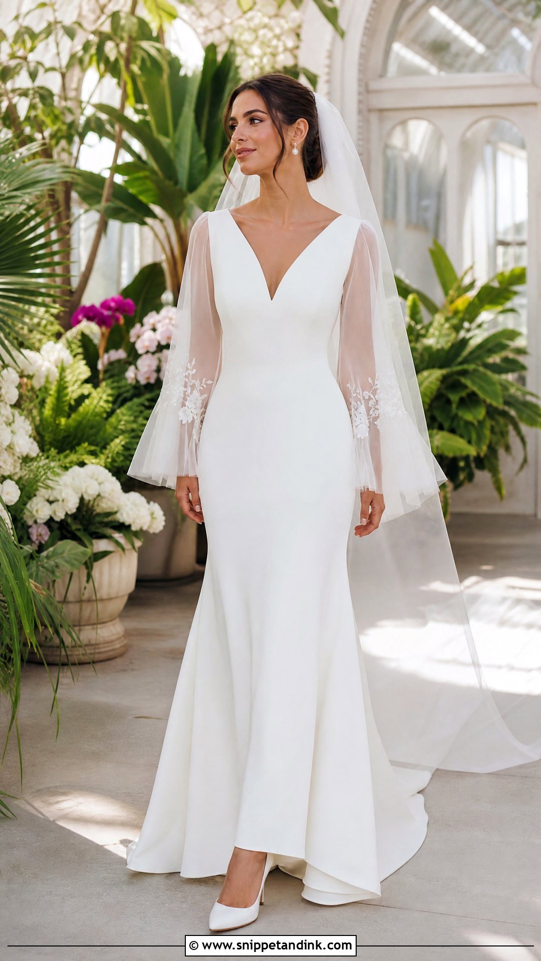 Bell Sleeve Tulle Wedding Dress - Snippet and Ink - 20 Tulle Sleeve Wedding Dress Ideas