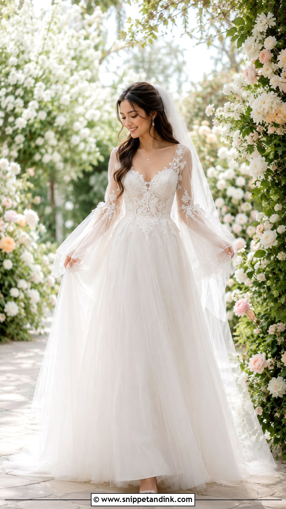 Bell Sleeve Tulle Wedding Dress - Snippet and Ink - 30 Bell Sleeve Wedding Dress Ideas