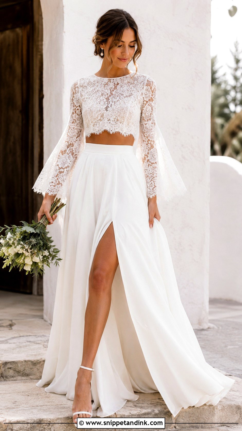 Bell Sleeve Two Piece Wedding Dress - Snippet and Ink - 30 Bell Sleeve Wedding Dress Ideas
