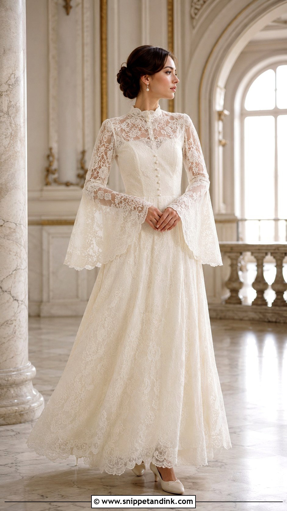 Bell Sleeve Vintage Wedding Dress - Snippet and Ink - 30 Bell Sleeve Wedding Dress Ideas