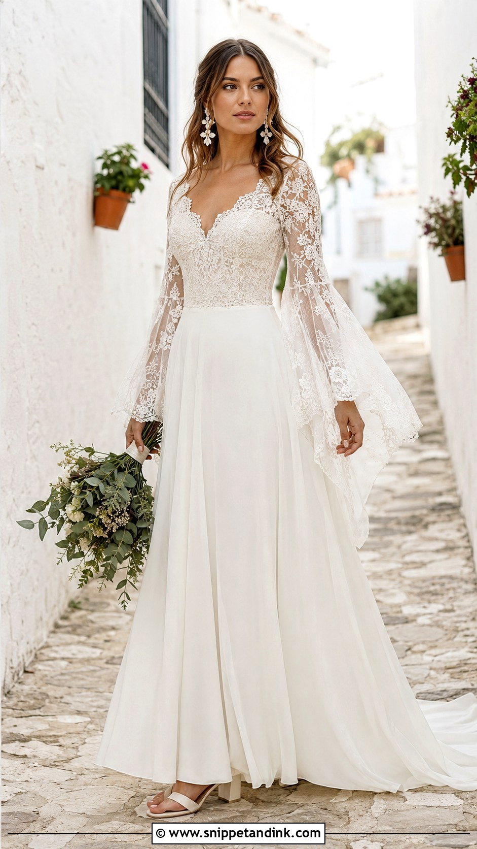 Bell Sleeve Wedding Dress - Snippet and Ink - 20 Mama Mia Wedding Dress Ideas
