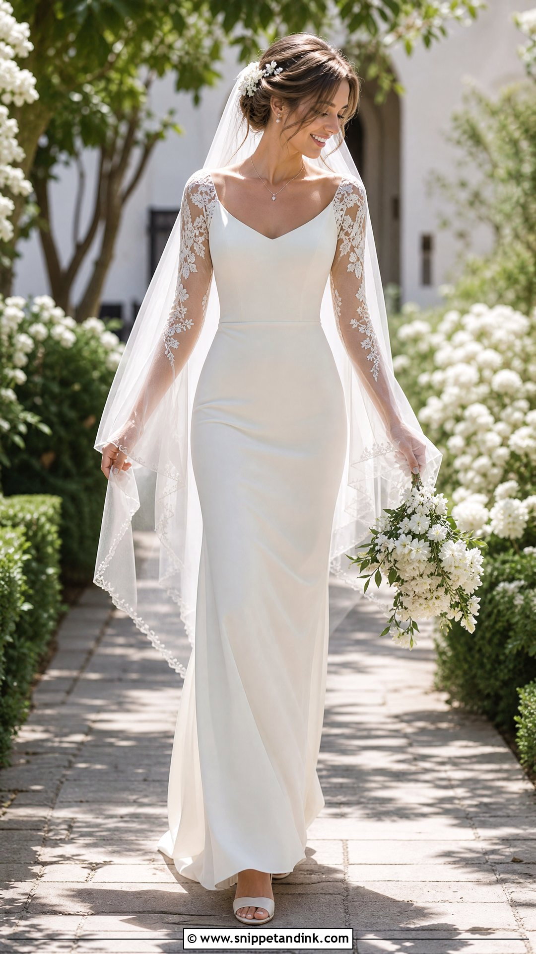 Bell Sleeve Wedding Dress with Mesh Sleeves - Snippet and Ink - 20 Wedding Dress with Mesh Sleeves