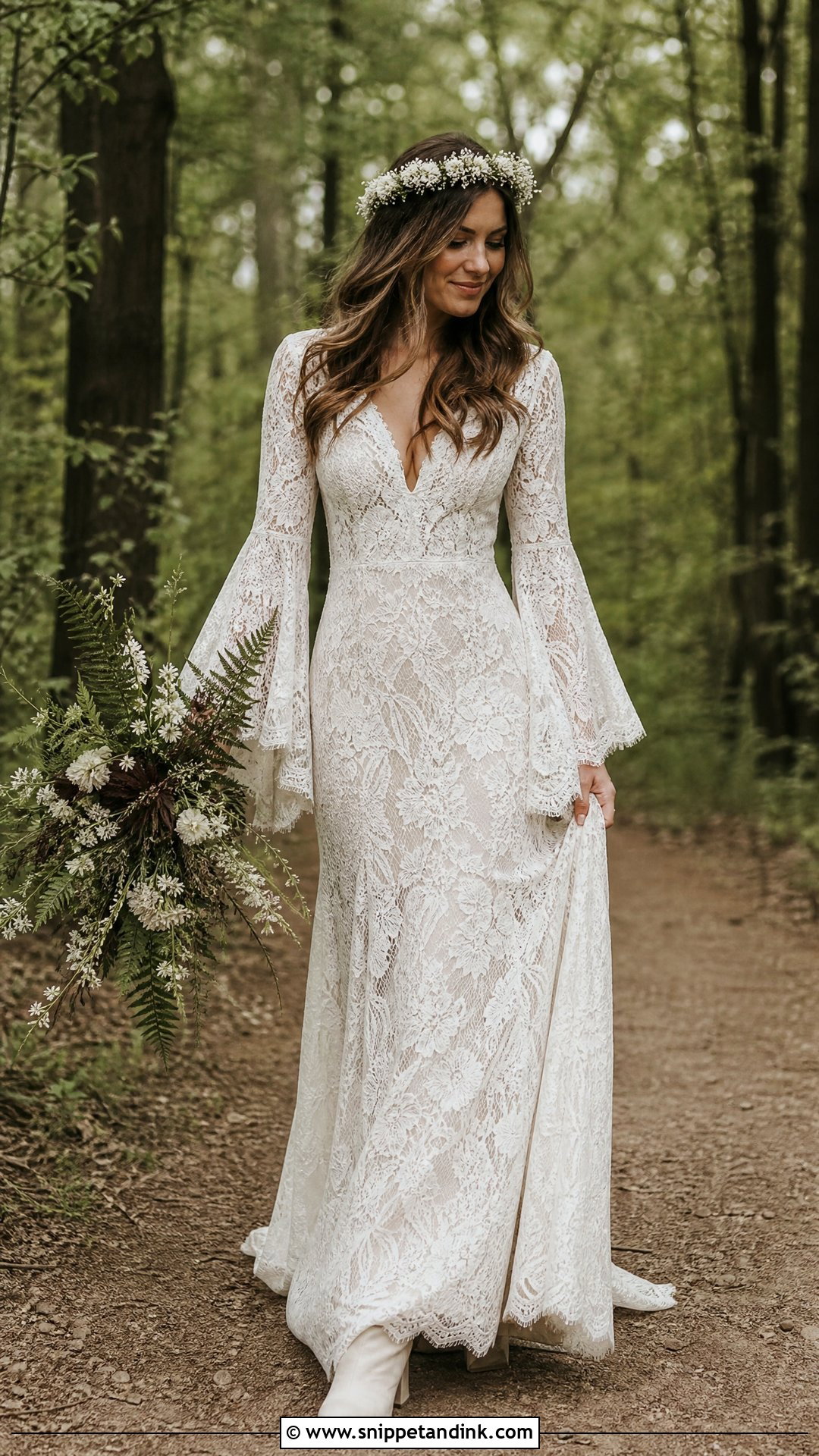 Bell Sleeve Woodland Wedding Dress - Snippet and Ink - 25 Woodland Wedding Dress Ideas