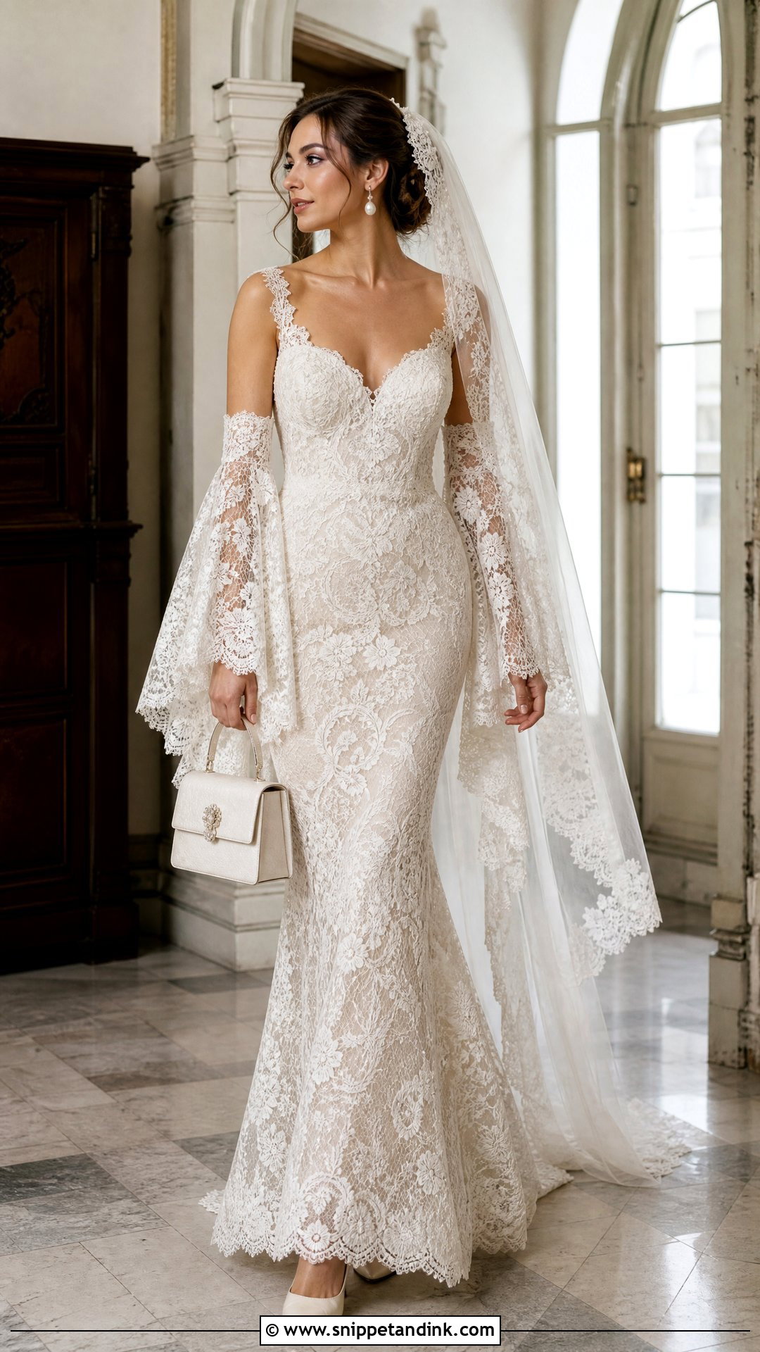 Bell Sleeves With Vintage Lace Wedding Gown - Snippet and Ink - 20 Wedding Sleeves Detachable