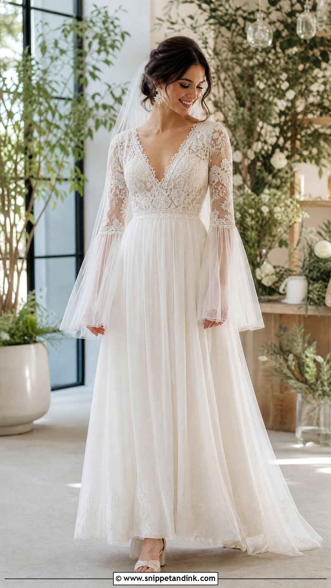 Bell Tulle Sleeve Boho Wedding Dress - Snippet and Ink - 20 Wedding Dress Tulle Sleeves