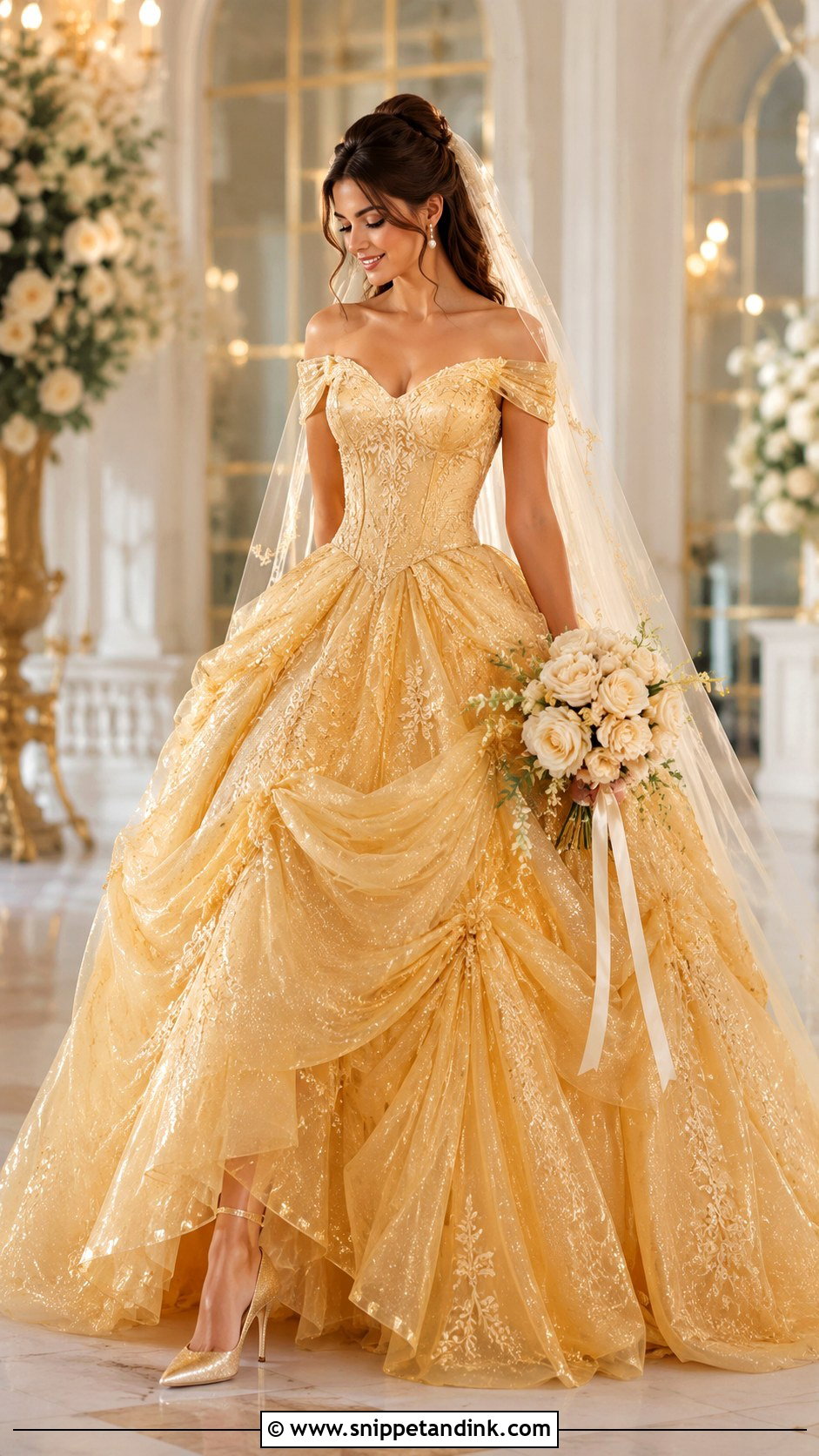 Belle Gold Wedding Dress - Snippet and Ink - 25 Belle Wedding Dress Ideas