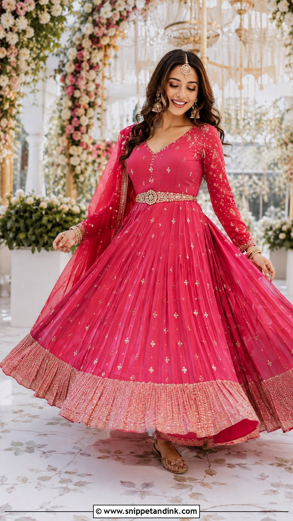 Belted Anarkali Bride Sangeet Look - Snippet and Ink - 20 Bride Sangeet Look Ideas