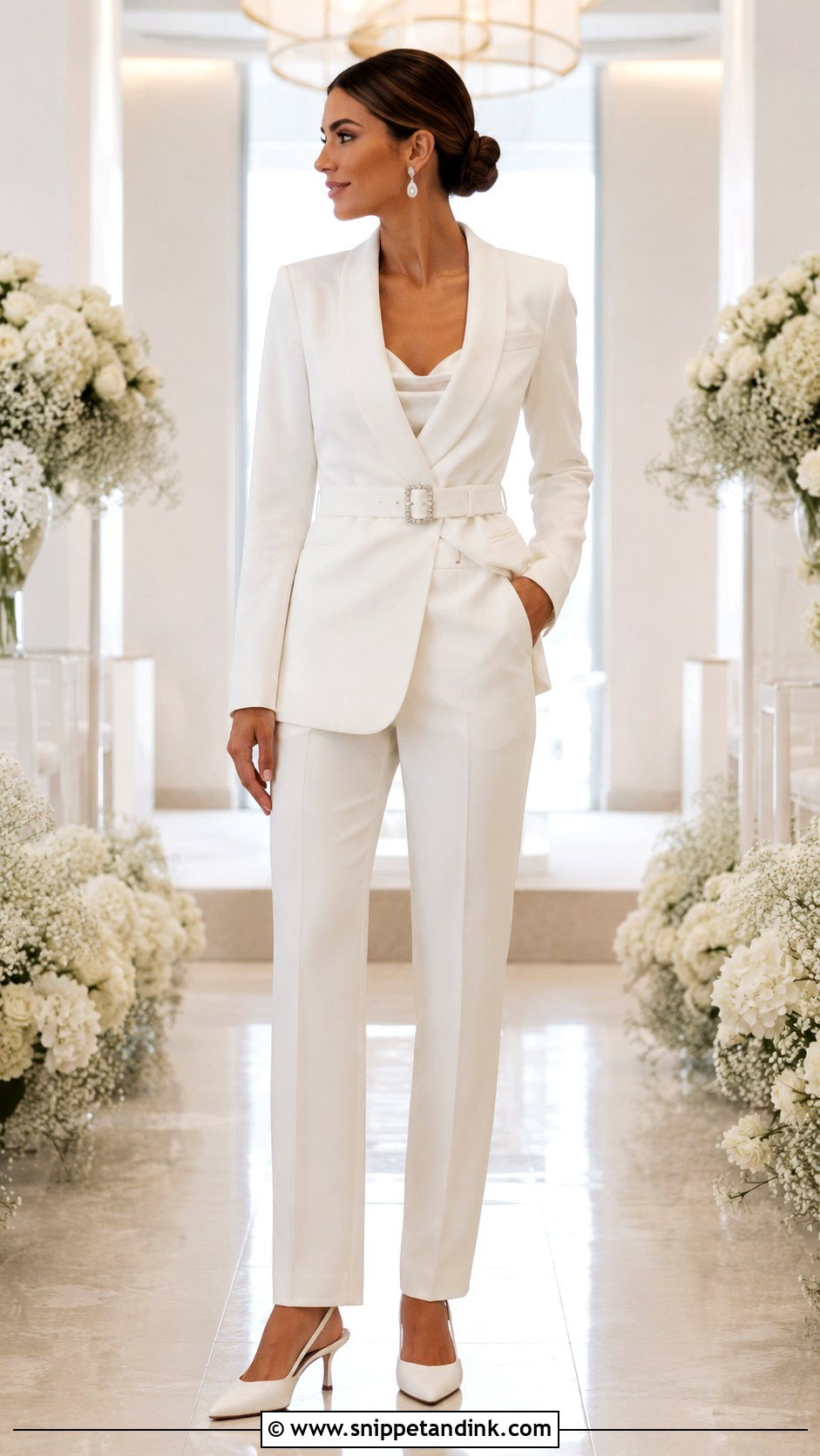 Belted Bridal Pant Suit - Snippet and Ink - 20 Bridal Pant Suit Ideas