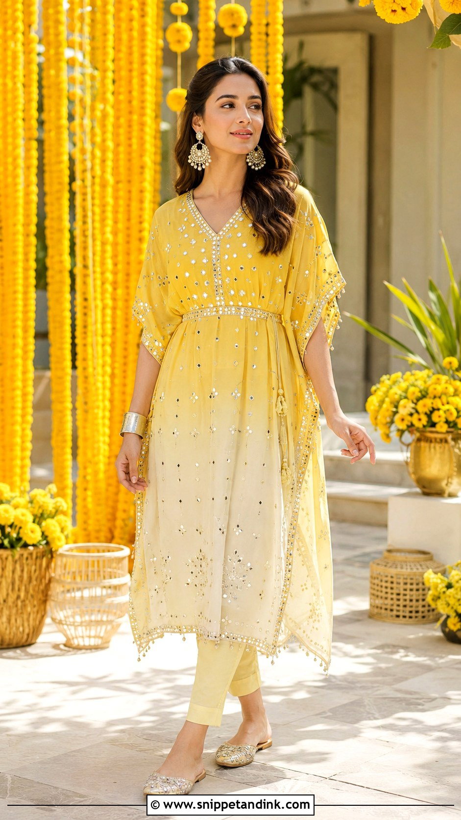 Belted Kaftan And Pants Haldi Outfit - Snippet and Ink - 20 Indowestern Haldi Ceremony Outfit Ideas