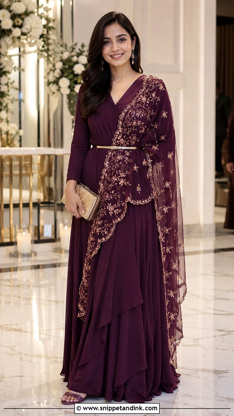 Belted Long Gown With Dupatta - Snippet and Ink - 20 Long Gown with Dupatta Ideas