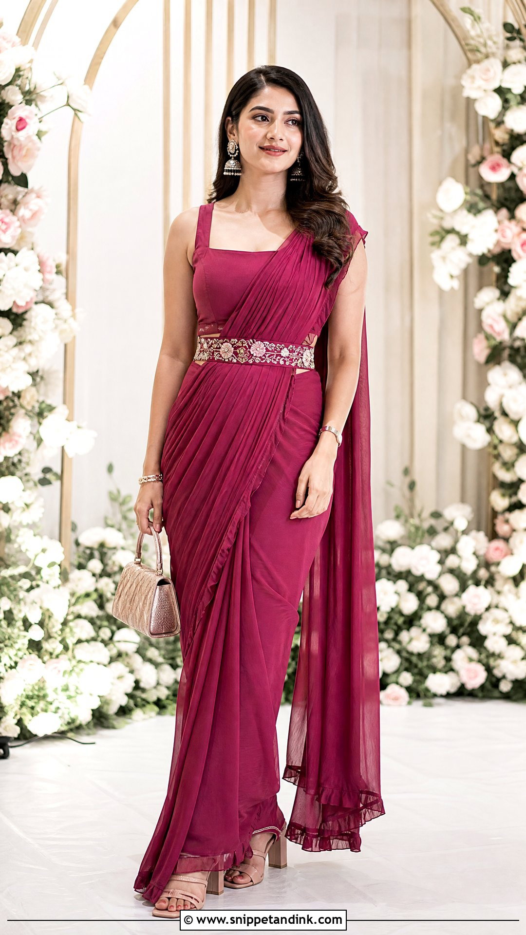 Belted Saree for Ring Ceremony - Snippet and Ink - 20 Ring Ceremony Outfit for Sister Ideas