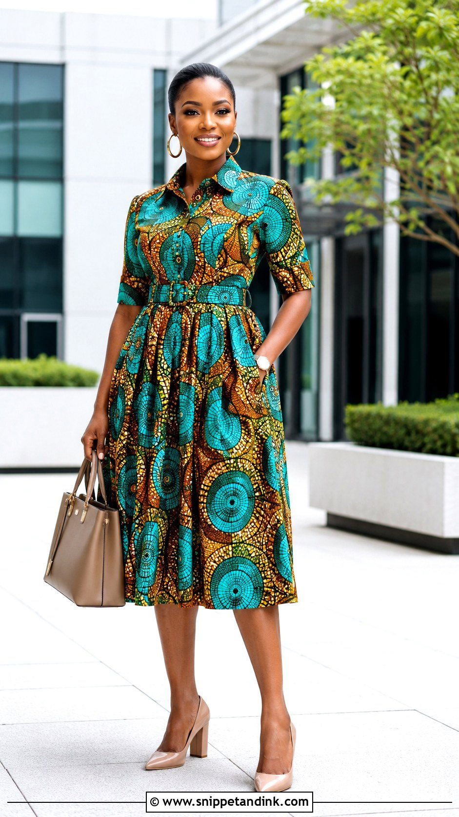 Belted Shirt Ankara Flared Gown - Snippet and Ink - 20 Ankara Fled Gown Ideas