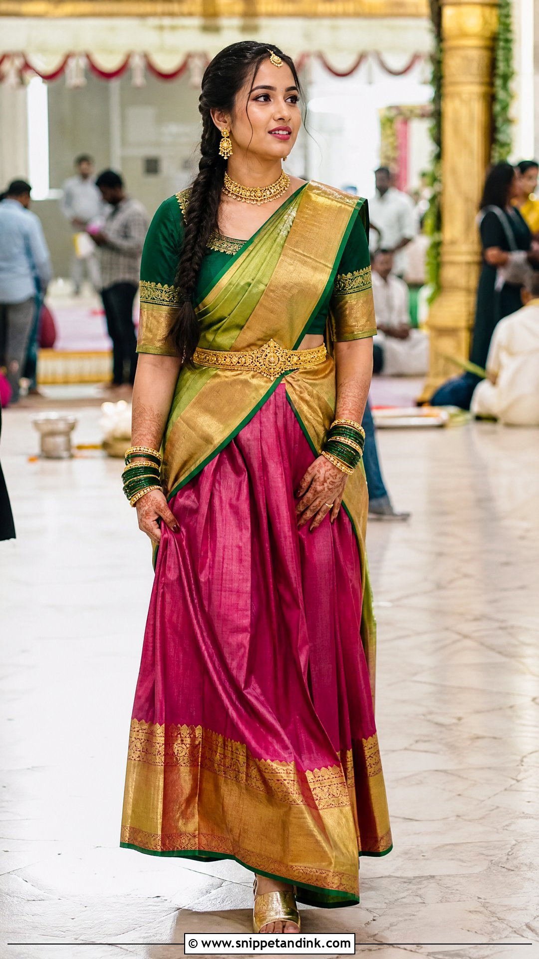Belted Silk Wedding Thavani - Snippet and Ink - 20 Thavani Styles for Wedding