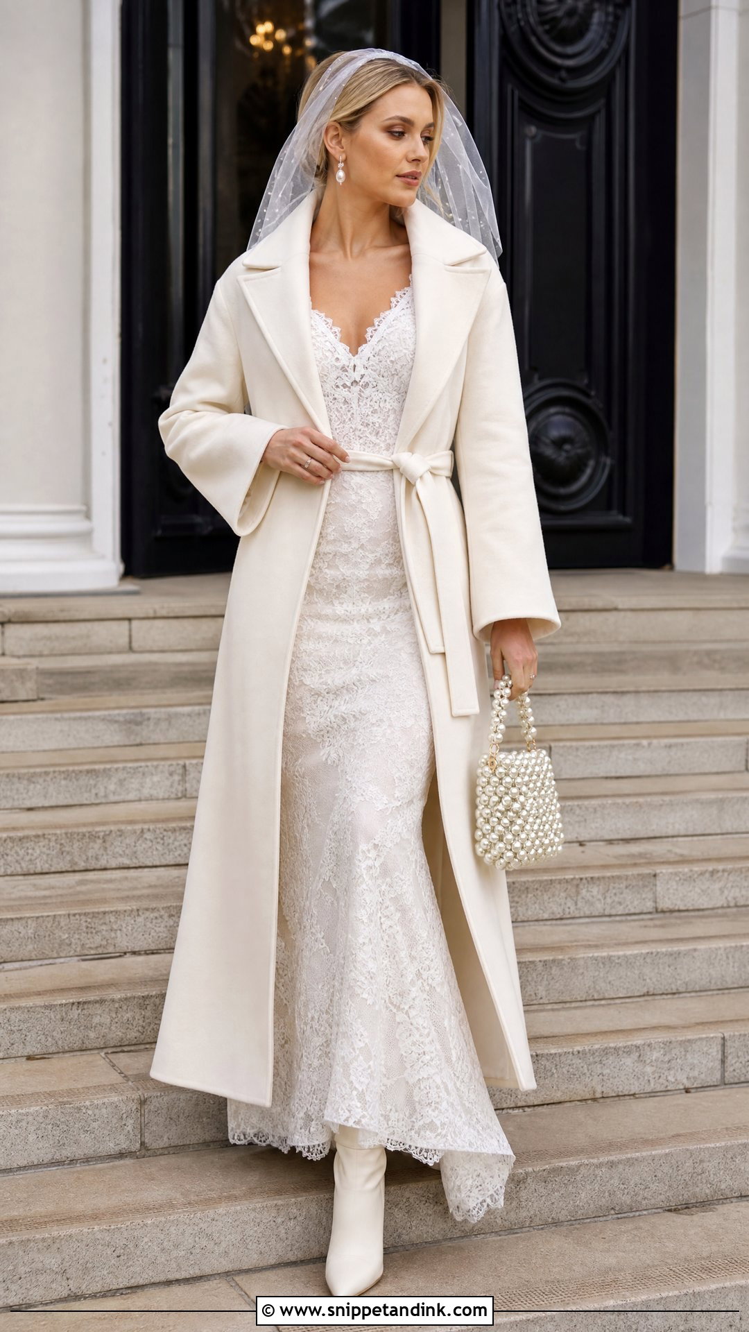 Belted Wedding Dress Coat With Fit And Flare Gown - Snippet and Ink - 20 Wedding Dress Coat Ideas