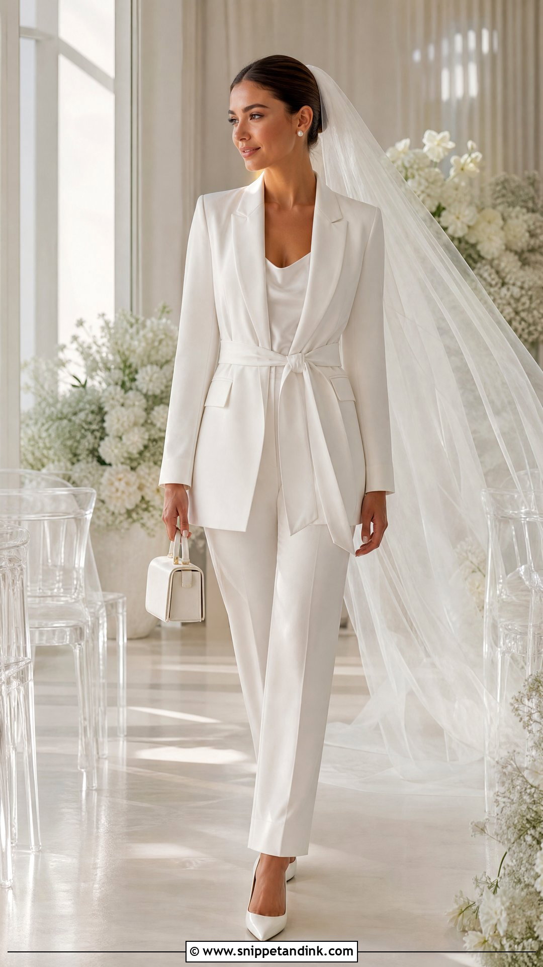 Belted Wedding Suit With Bridal Veil - Snippet and Ink - 20 Wedding Suites Ideas