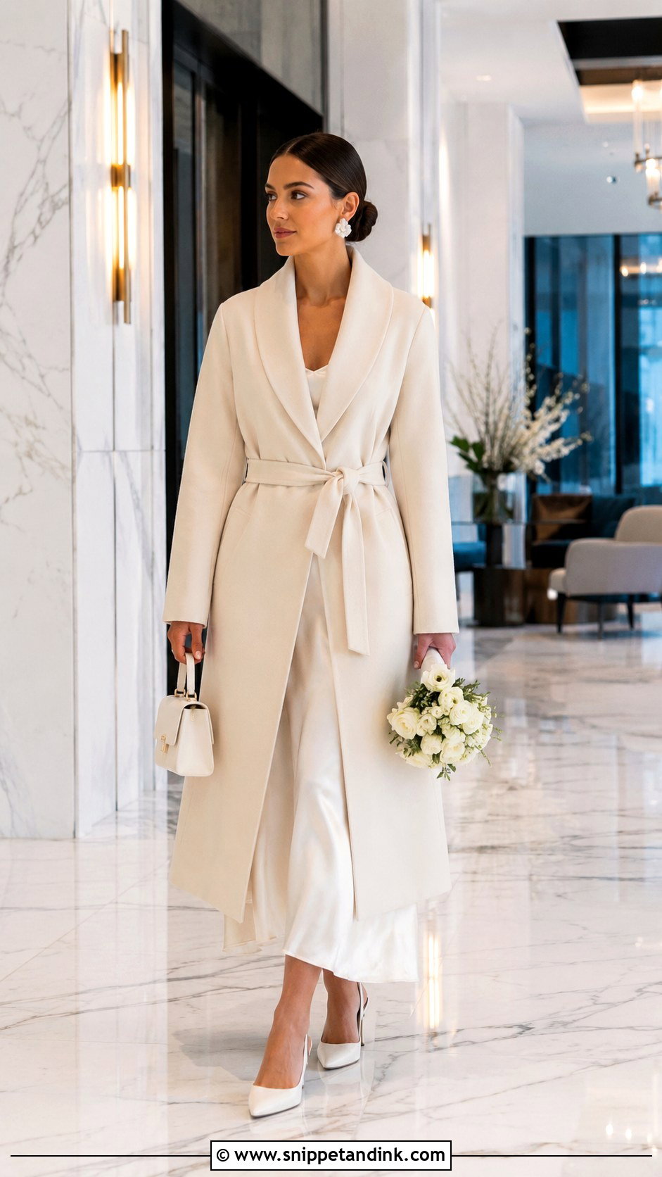 Belted Wrap Wedding Coat With Slip Dress - Snippet and Ink - 20 Wedding Coats for Brides Ideas