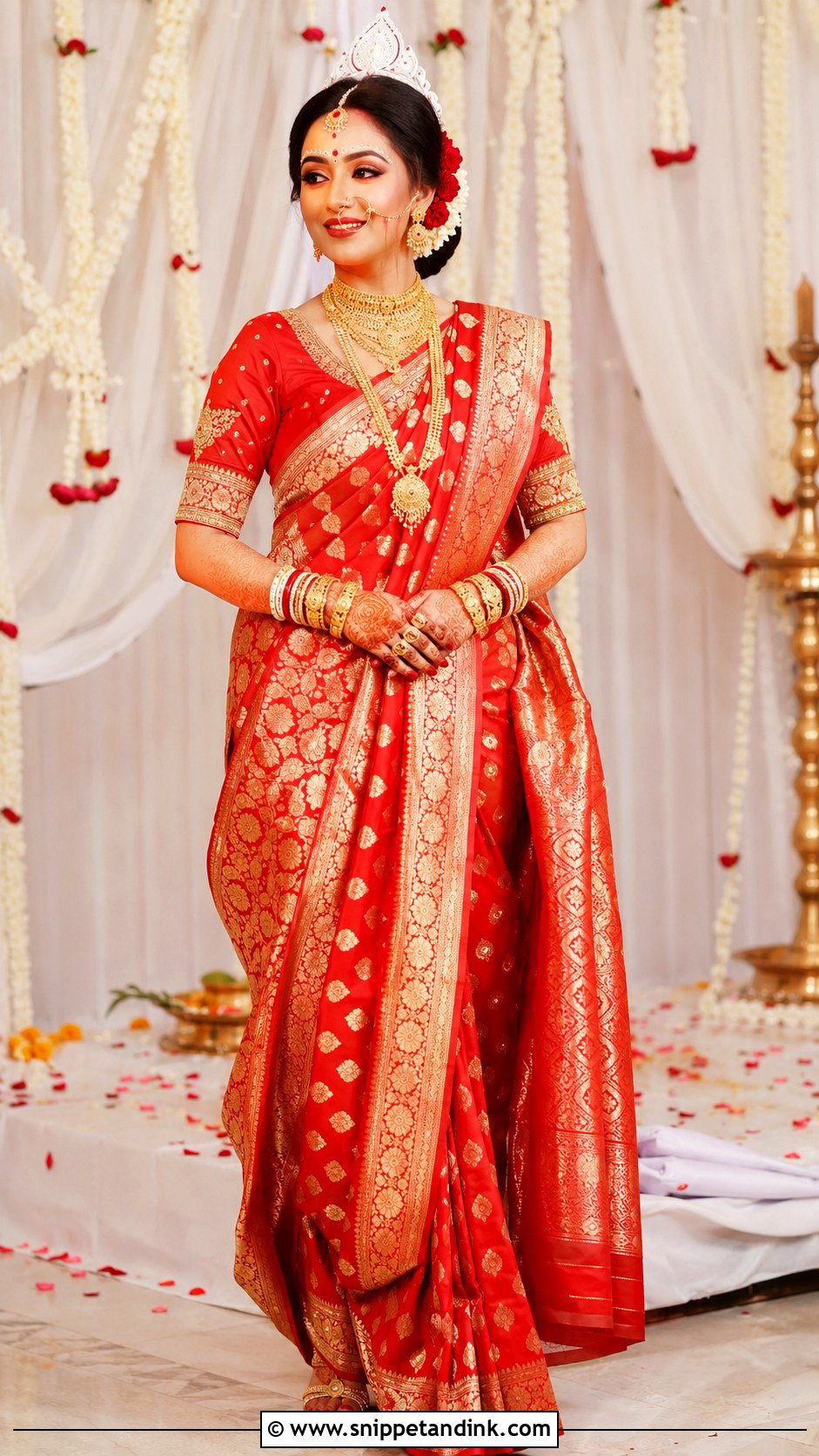 Bengali Bridal Red Banarasi Saree - Snippet and Ink - 25 Bengali Wedding Dress Ideas