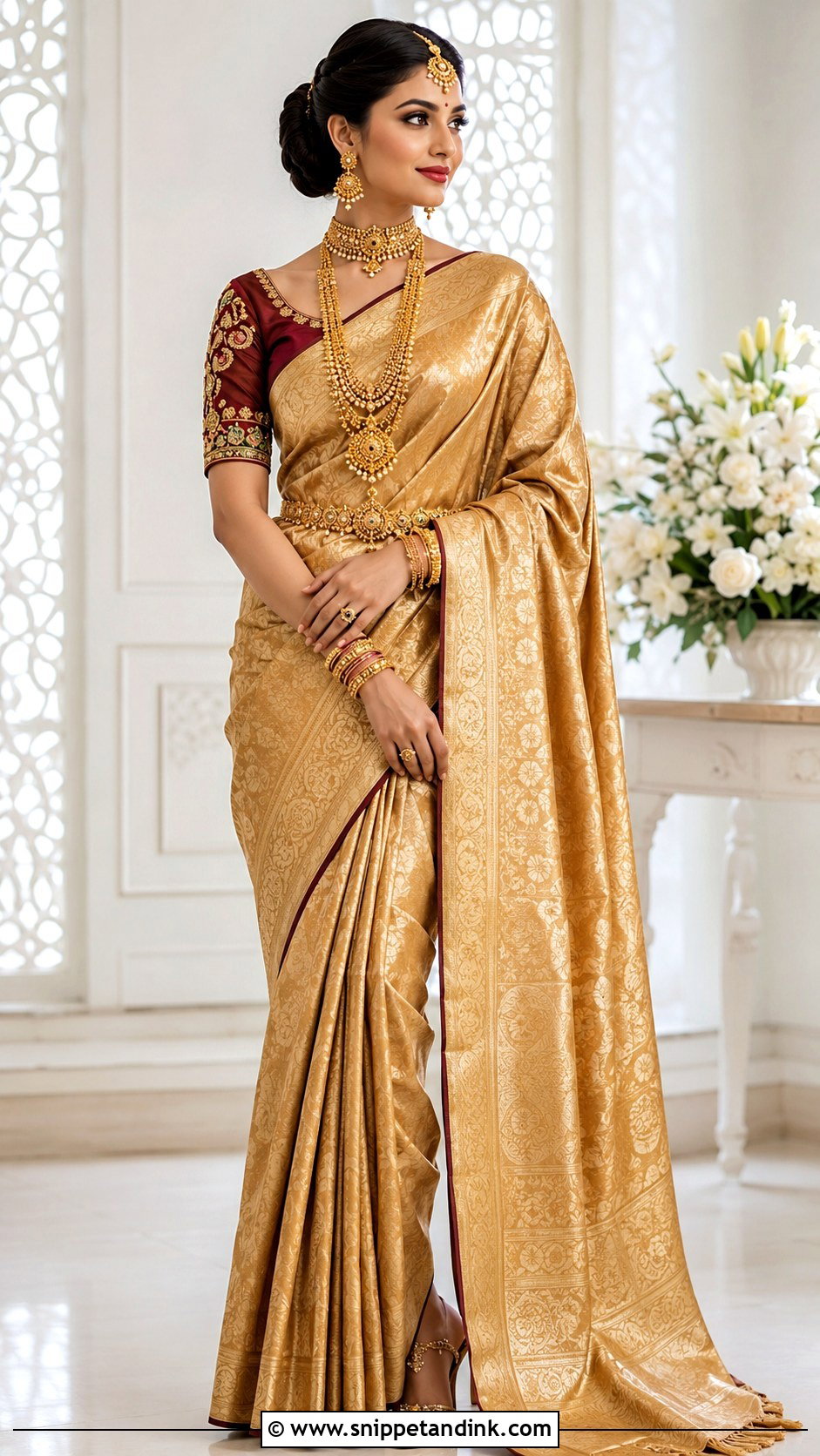 Bengali Bride Gold Banarasi Saree - Snippet and Ink - 25 Bengali Wedding Dress Ideas