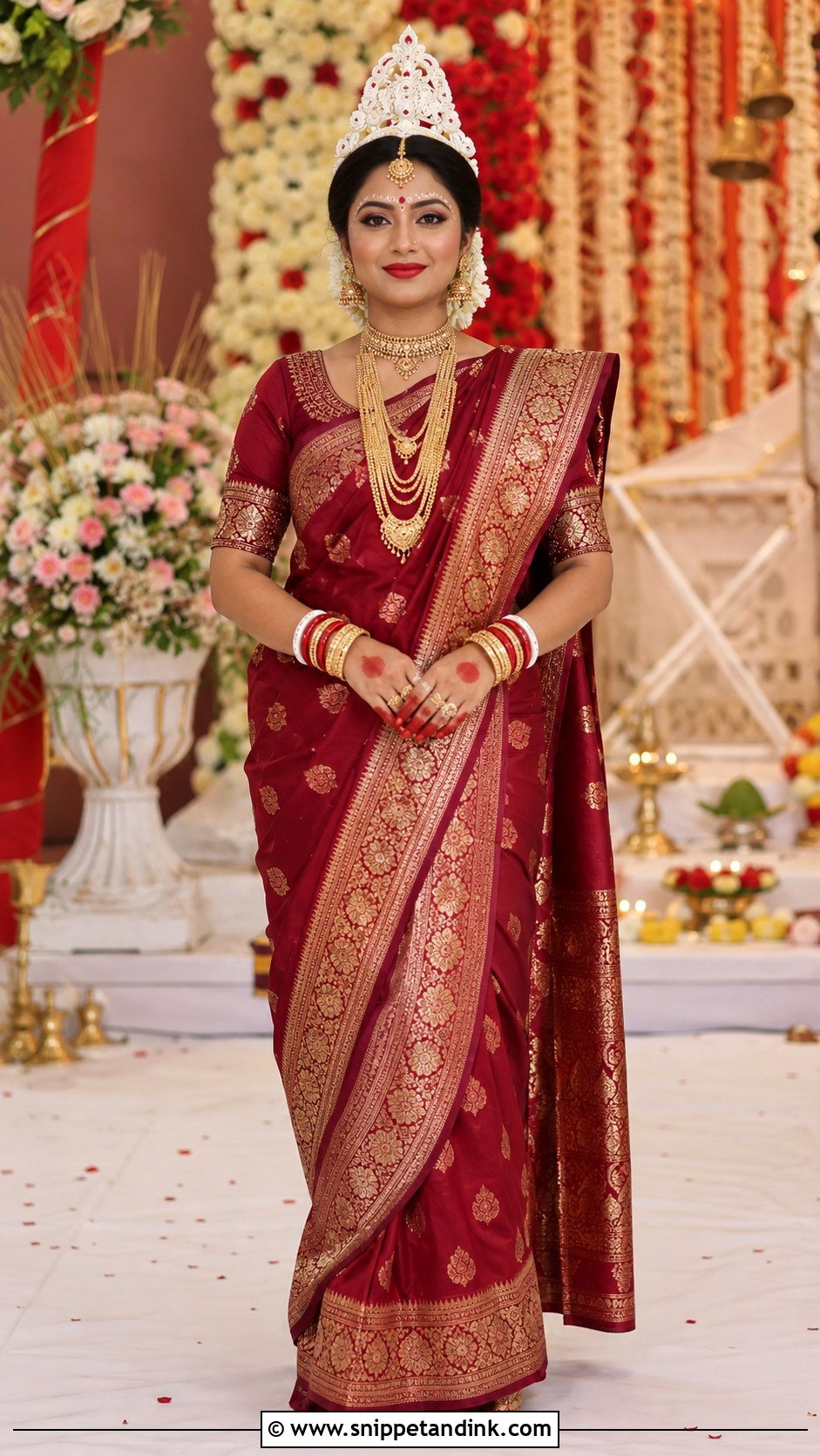 Bengali Bride Look With Chandan Art - Snippet and Ink - 30 Bengali Bride Traditional Look Ideas