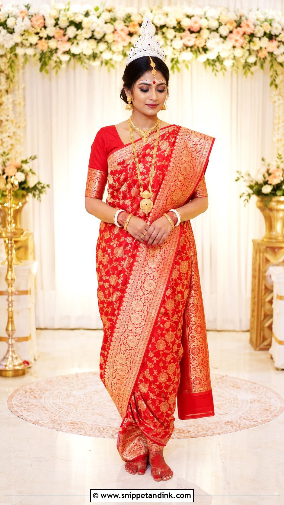 Bengali Bride Look With Low Bun - Snippet and Ink - 30 Bengali Bride Traditional Look Ideas