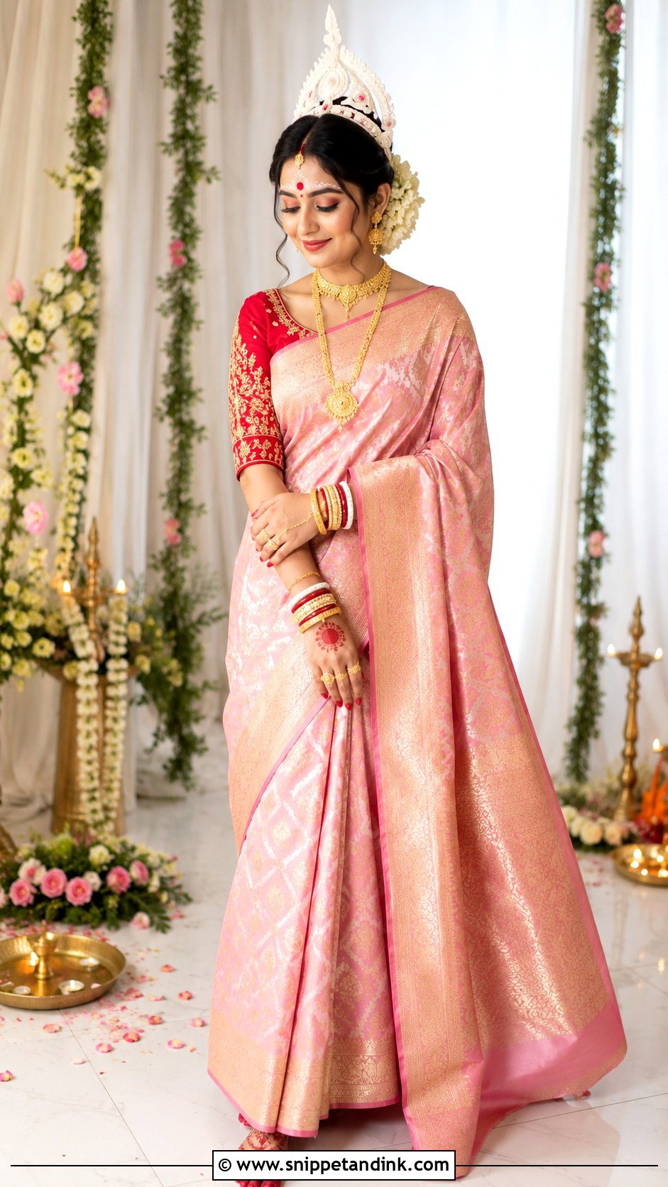 Bengali Bride Look With Pastel Saree - Snippet and Ink - 30 Bengali Bride Traditional Look Ideas